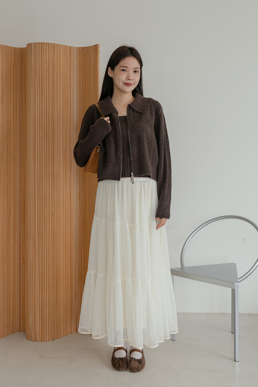 曖昧信號 挑洞翻領拉鍊針織背心外套SET