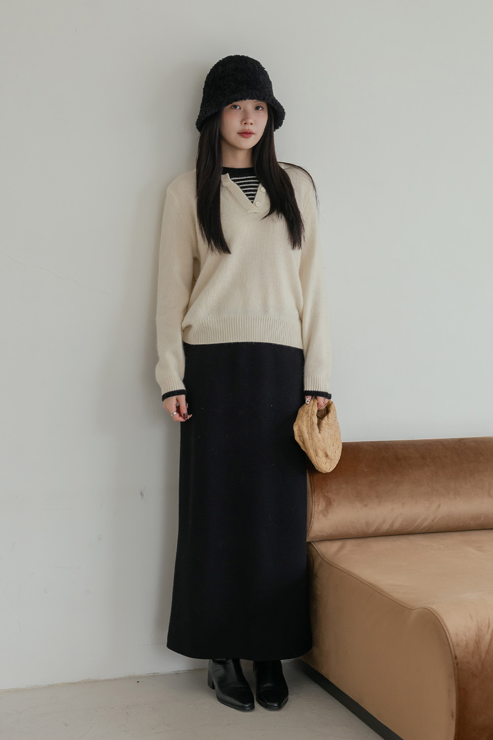 慢生活 假兩件式橫條層次針織衫