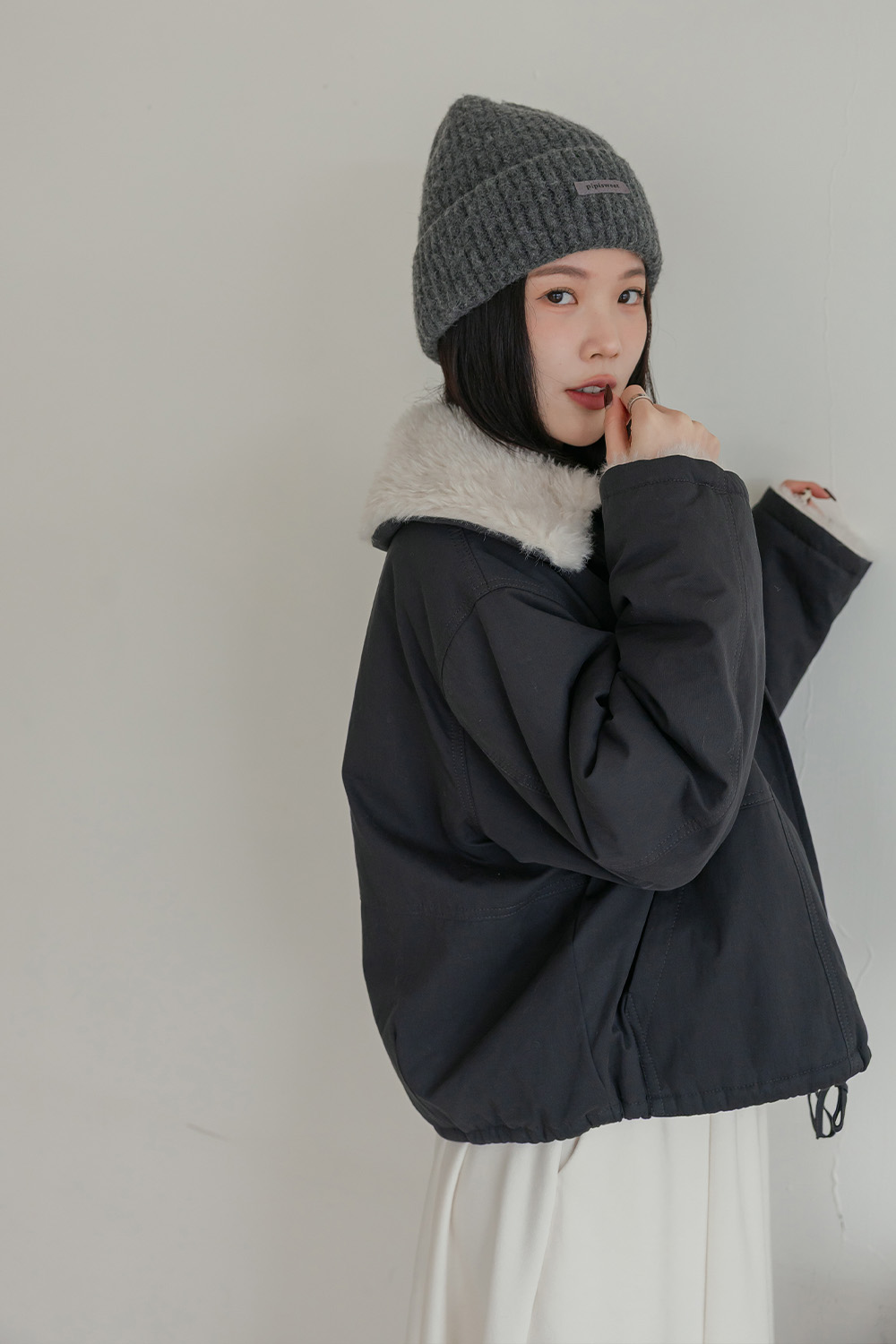 不會太奢 毛毛大翻領拉鍊外套