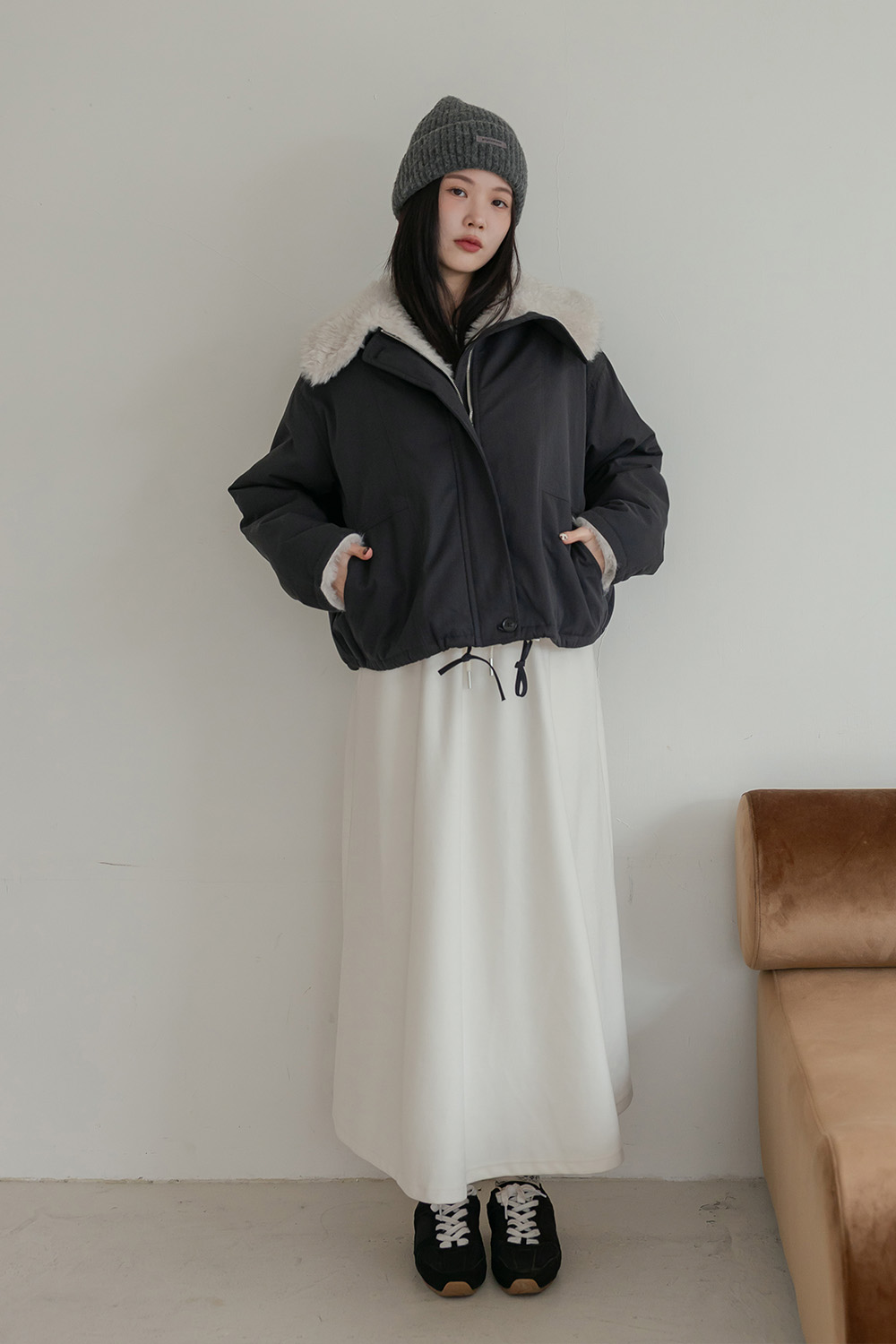 不會太奢 毛毛大翻領拉鍊外套