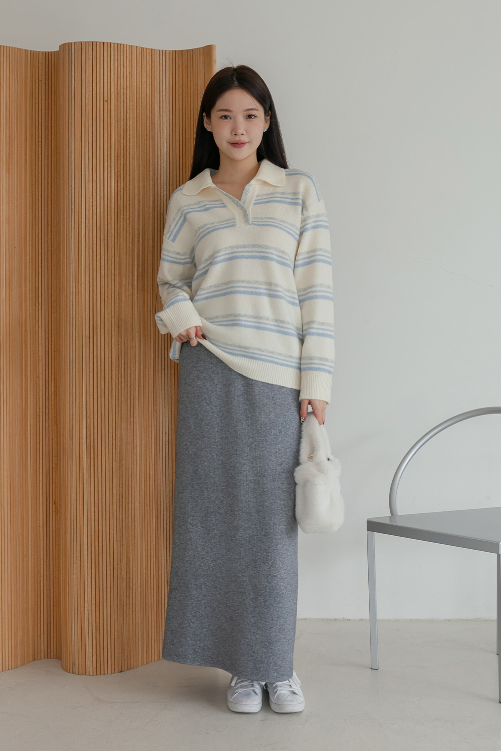 Chill Day翻領配色條紋針織衫