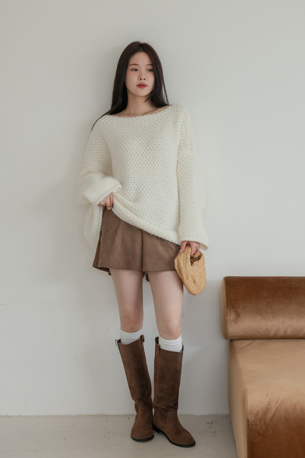 米蘭街頭 船領寬鬆粗針織毛衣