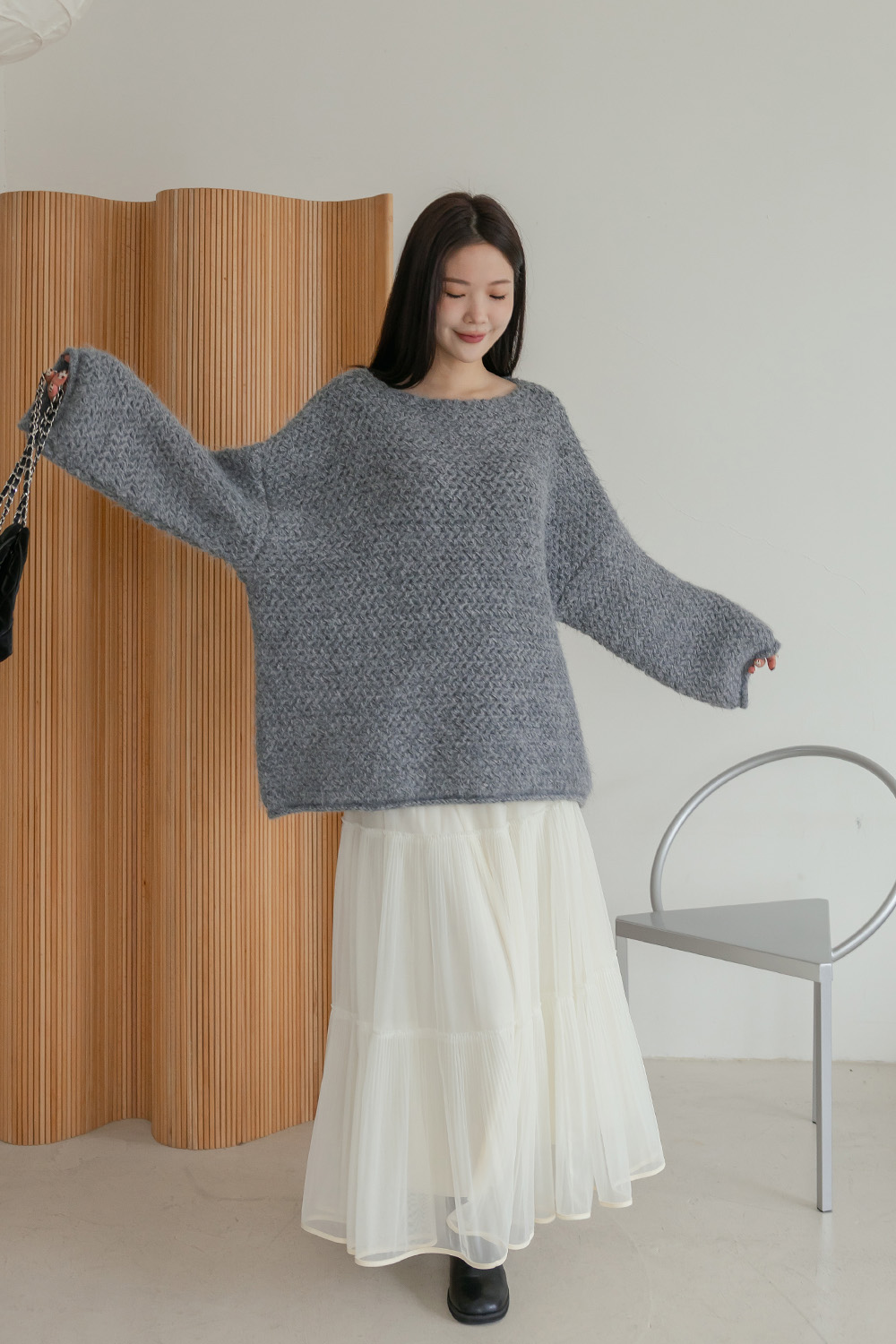 米蘭街頭 船領寬鬆粗針織毛衣