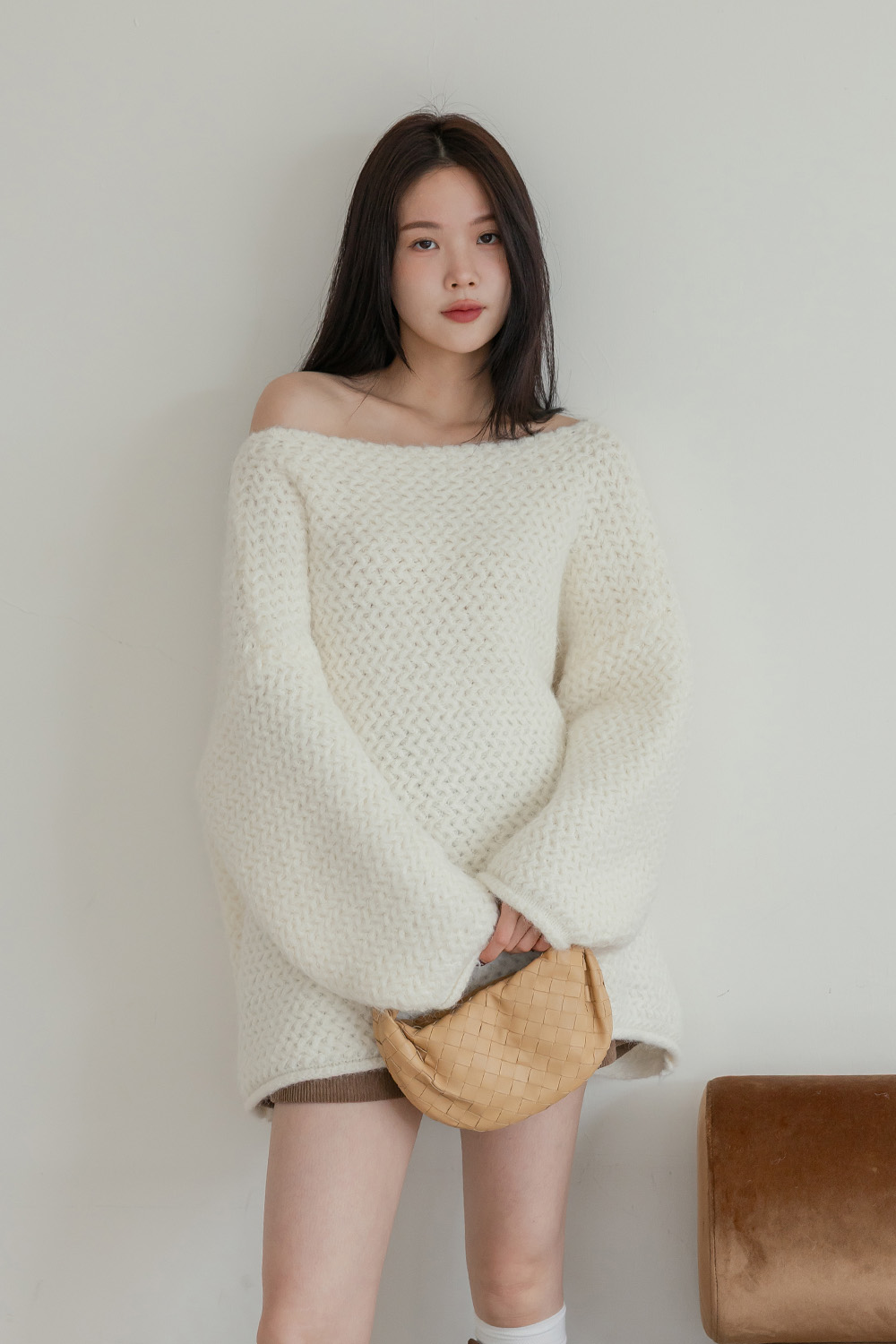 米蘭街頭 船領寬鬆粗針織毛衣