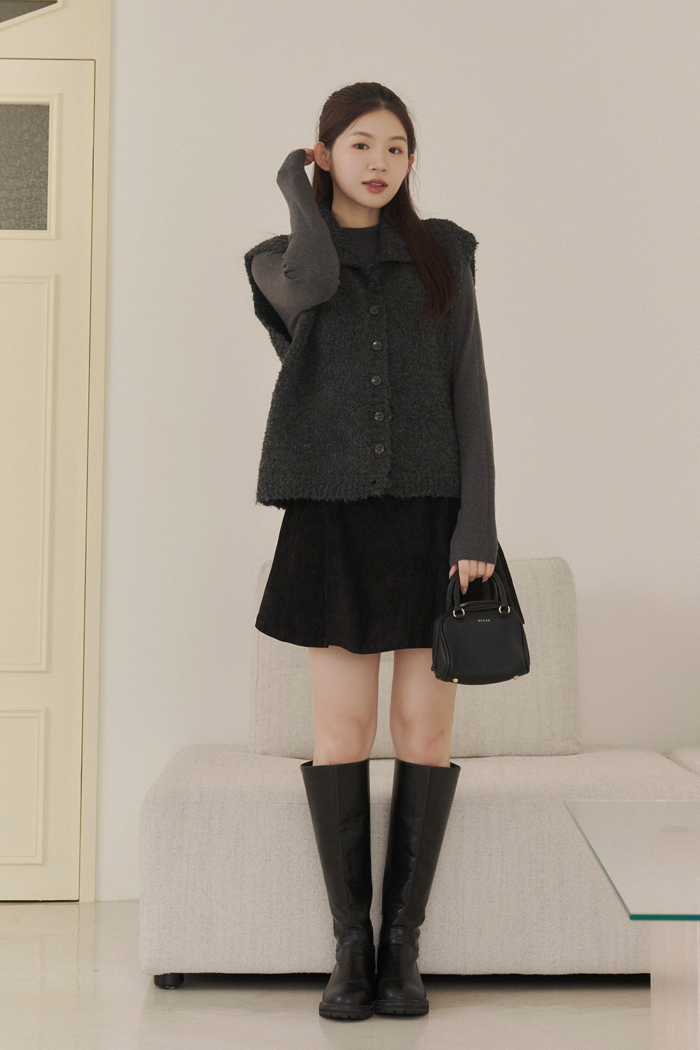 最好的一年 翻領圈圈紗開襟針織背心