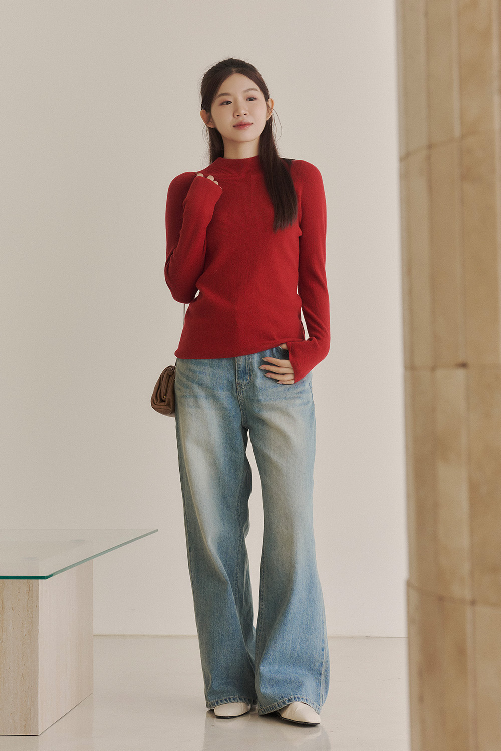 回眸 半高領一體成型針織衫