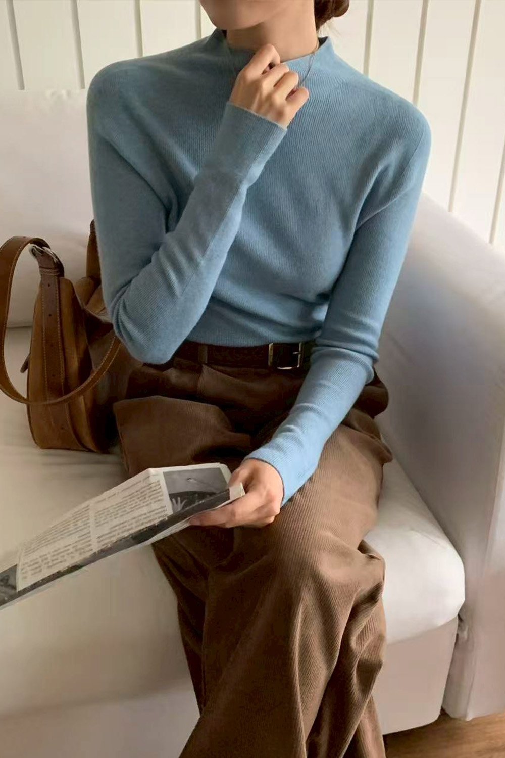 回眸 半高領一體成型針織衫