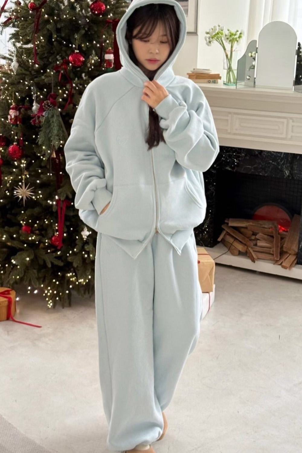 練舞室 內磨毛抽繩縮口寬棉褲