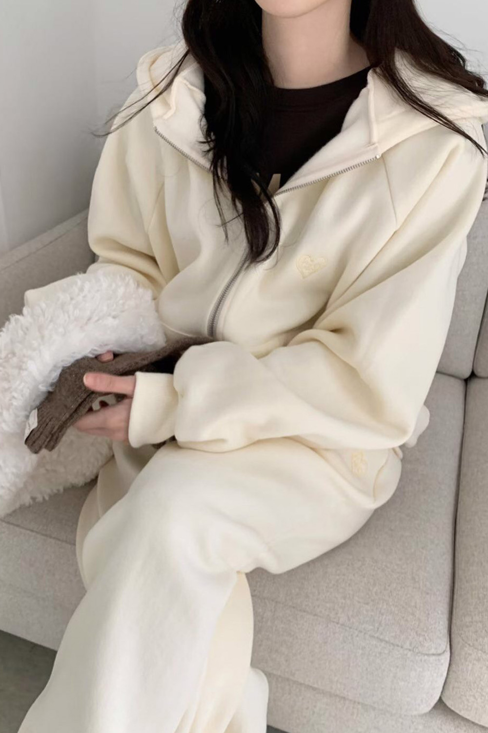 練舞室 內磨毛抽繩縮口寬棉褲