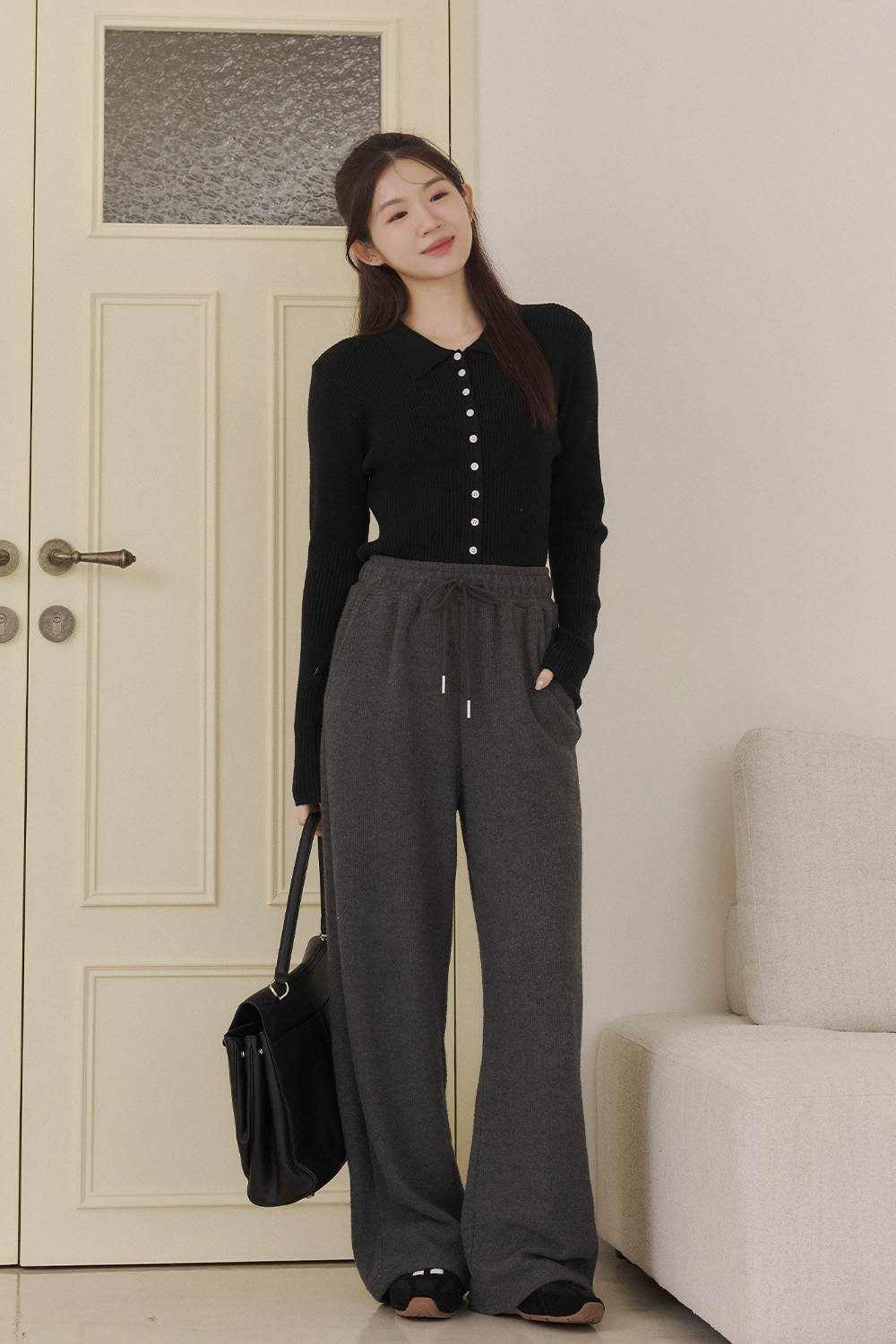 挑戰小棉襖 磨毛坑條寬褲