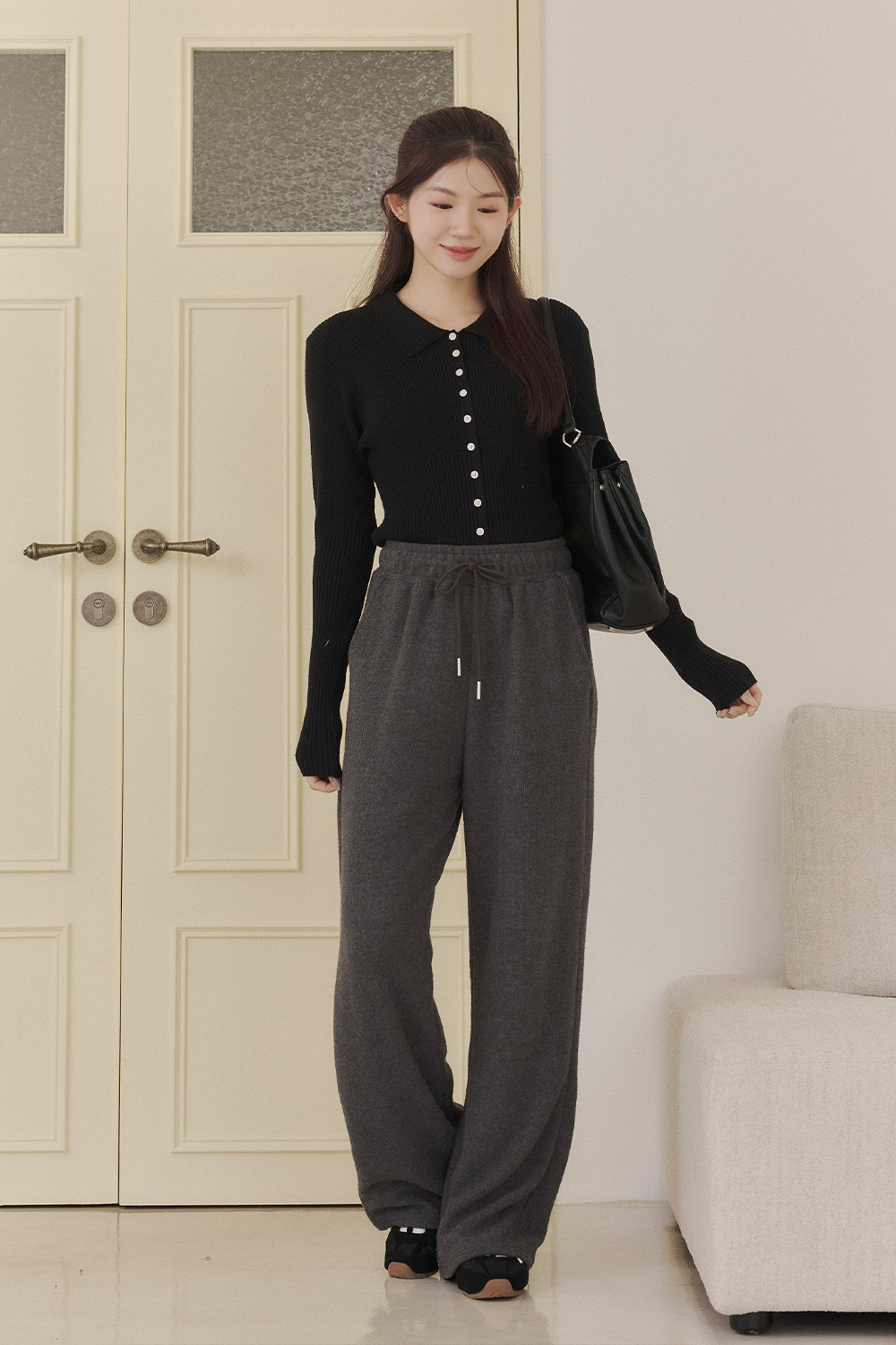 挑戰小棉襖 磨毛坑條寬褲