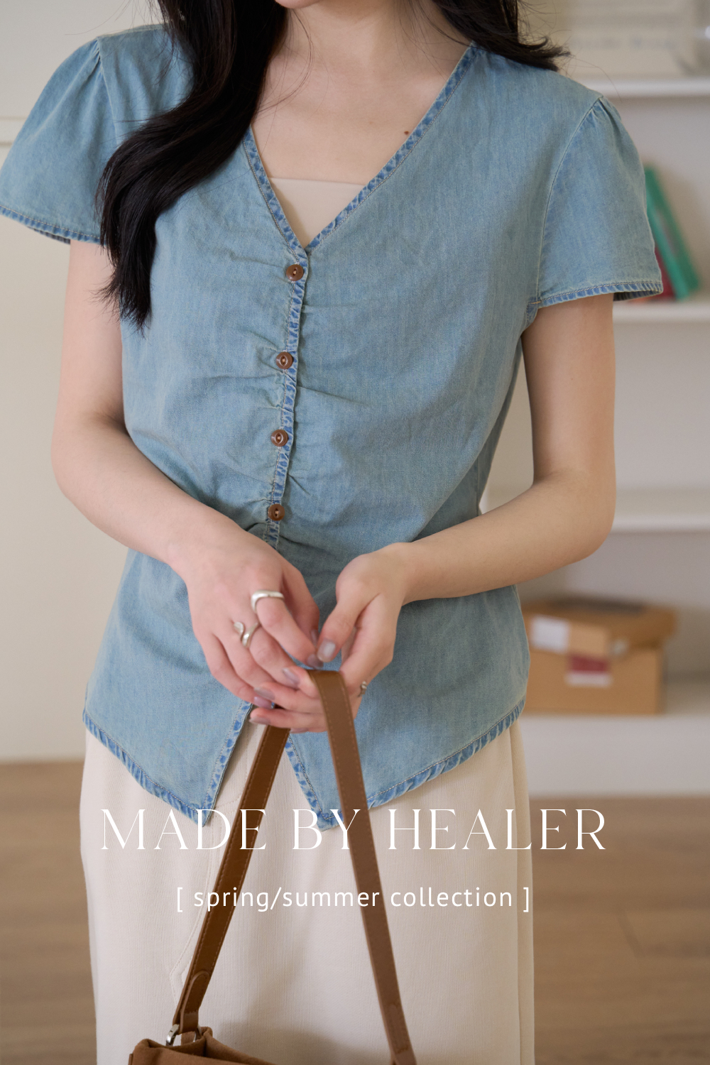 HEALER Made 默默超修身 V領短袖牛仔襯衫