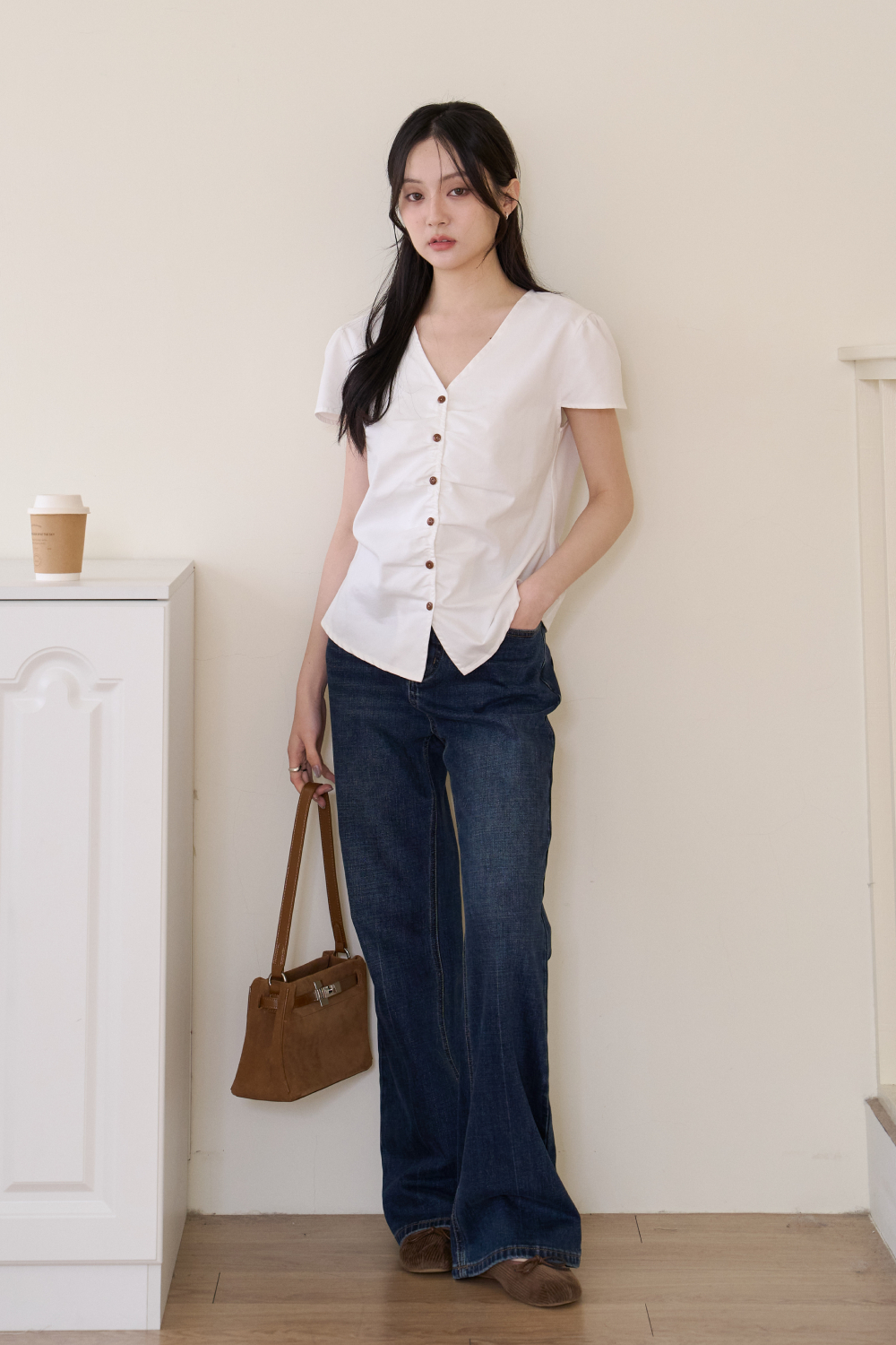 HEALER Made 默默超修身 V領短袖牛仔襯衫