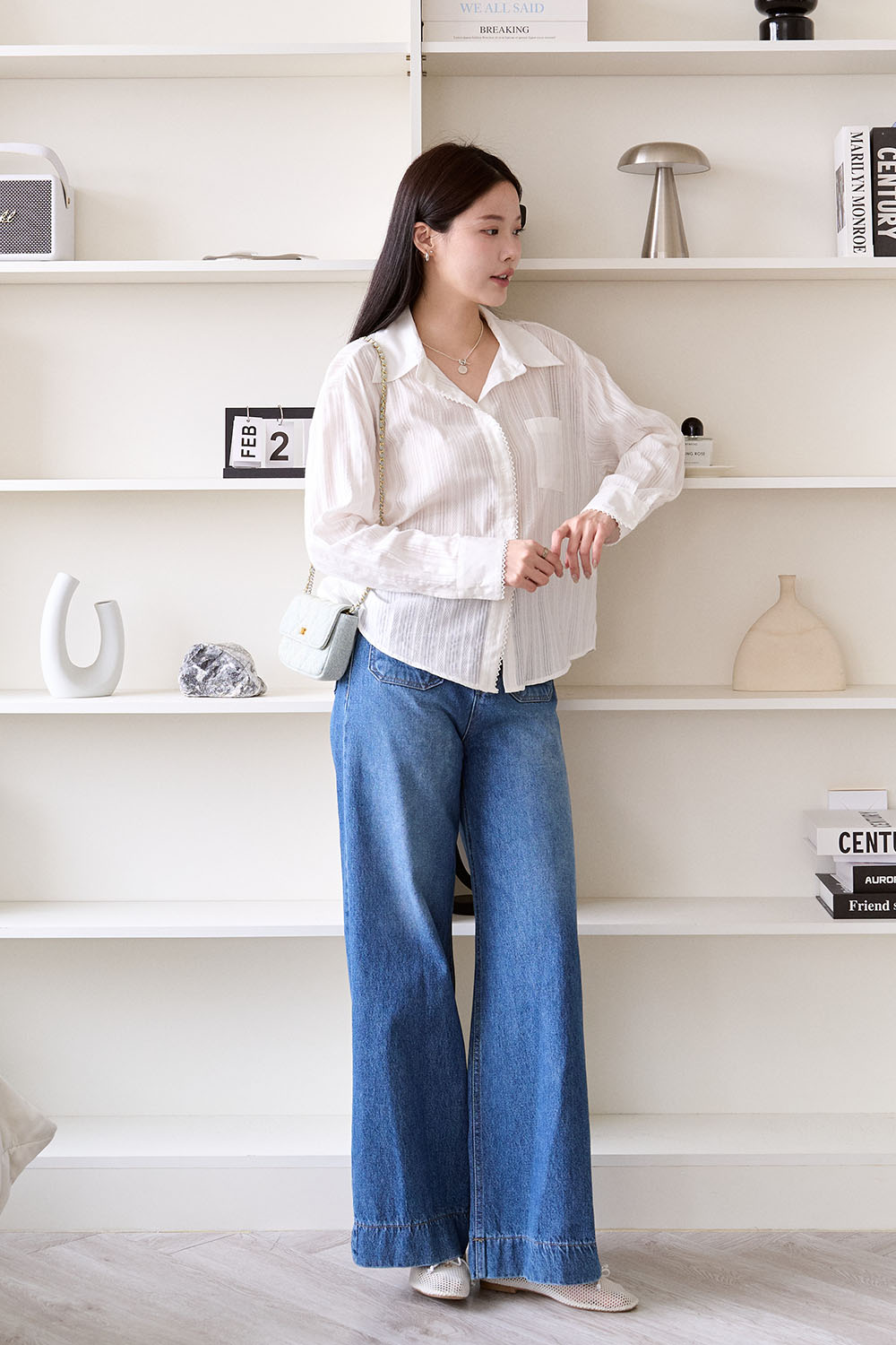 霧白詩集 花邊簍空直紋襯衫