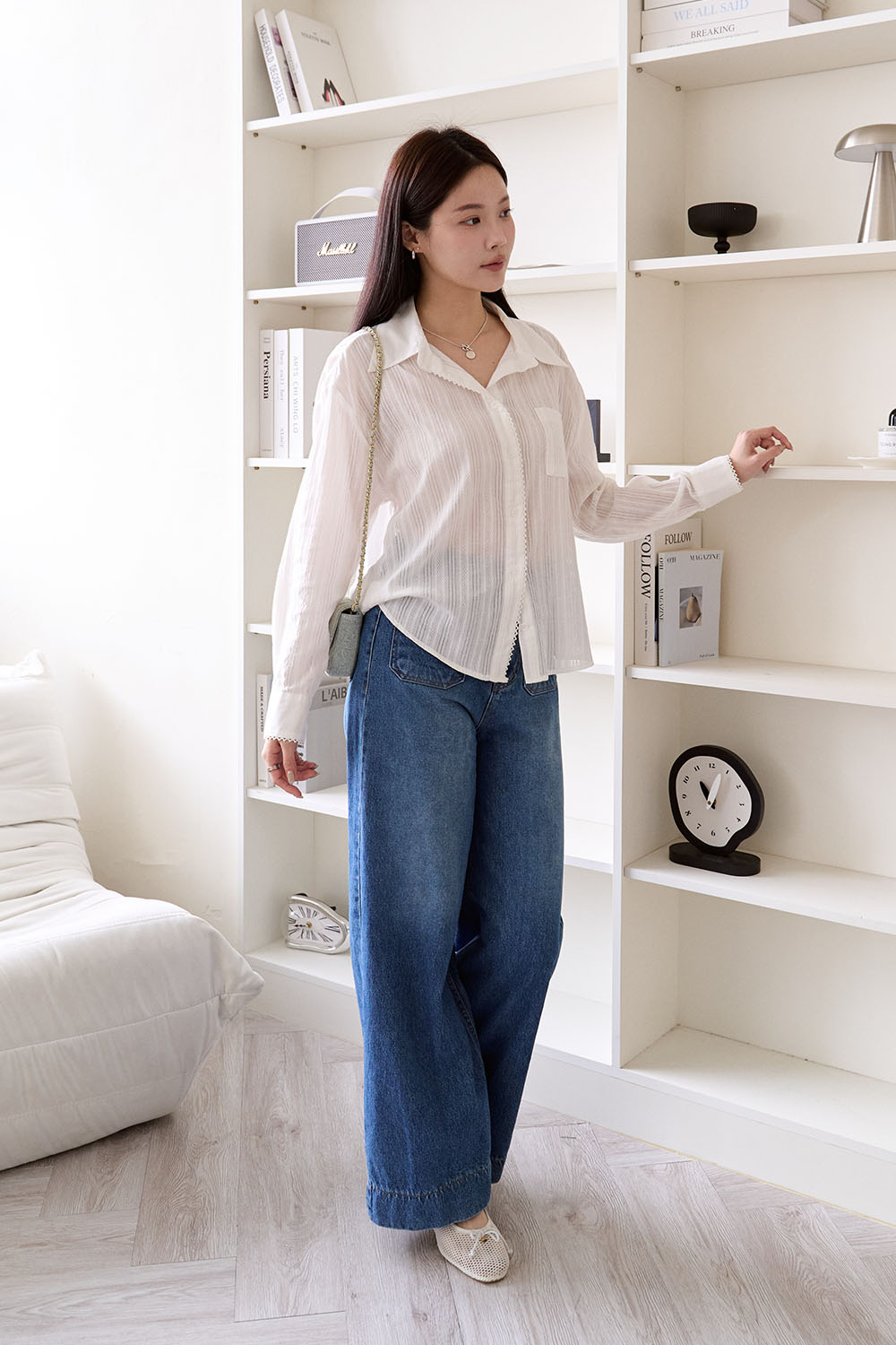 霧白詩集 花邊簍空直紋襯衫