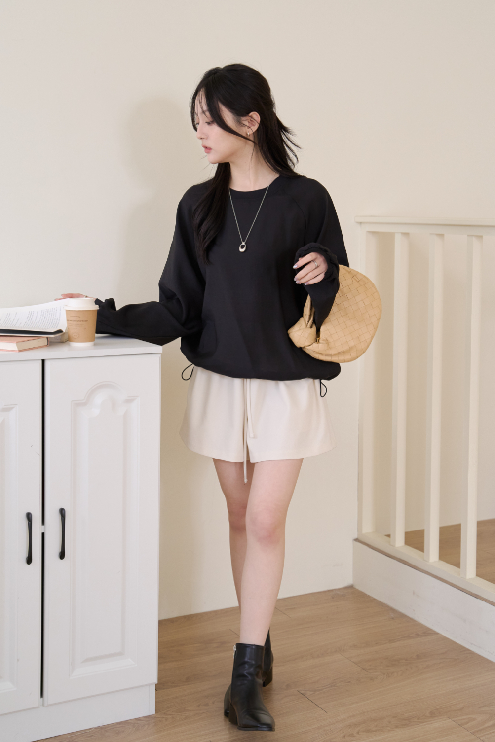 仙女氣息 清透抽繩圓領上衣