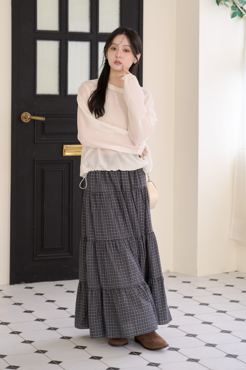 仙女氣息 清透抽繩圓領上衣