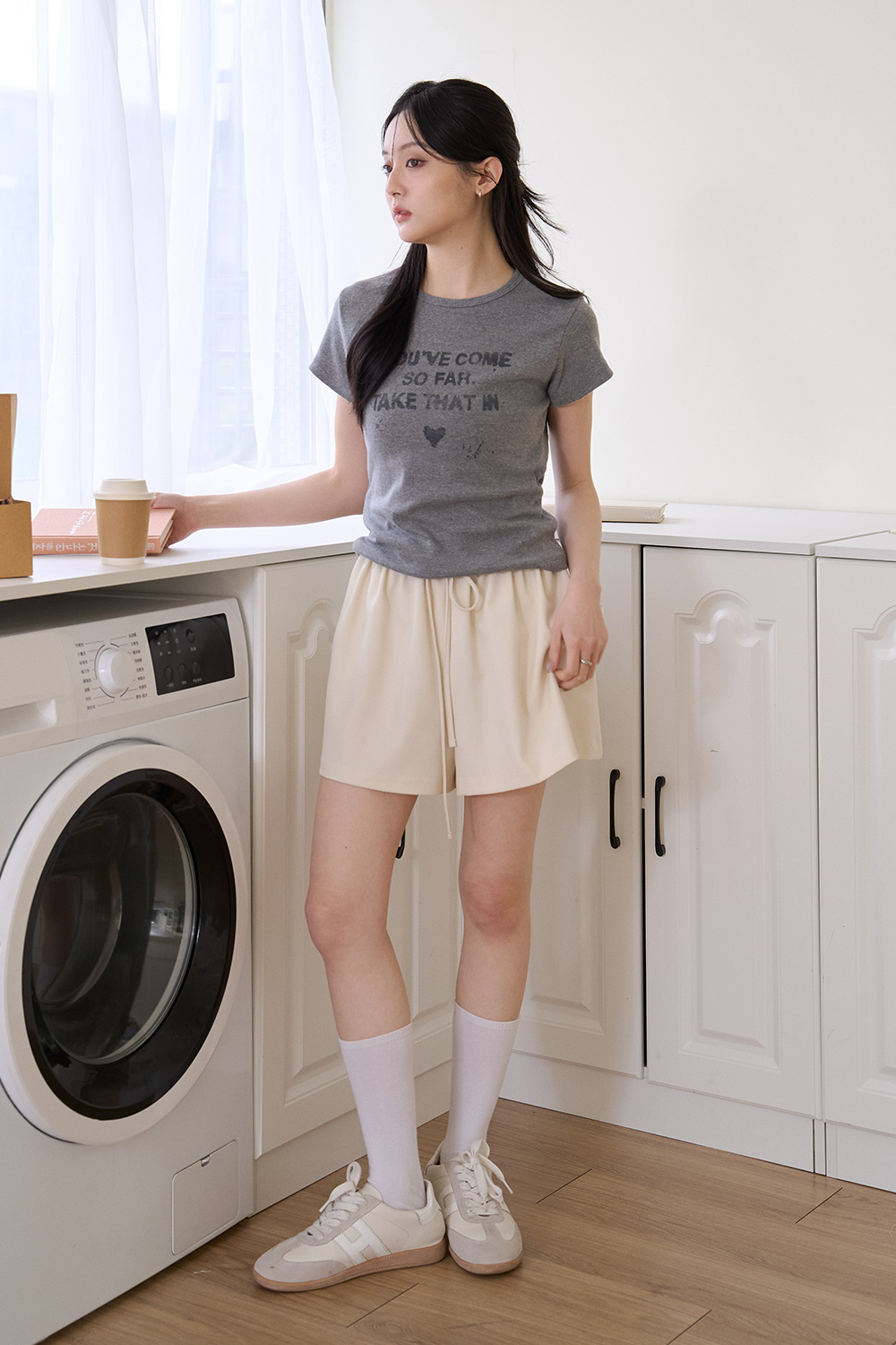 心靈雞湯 文字印花彈性修身短T