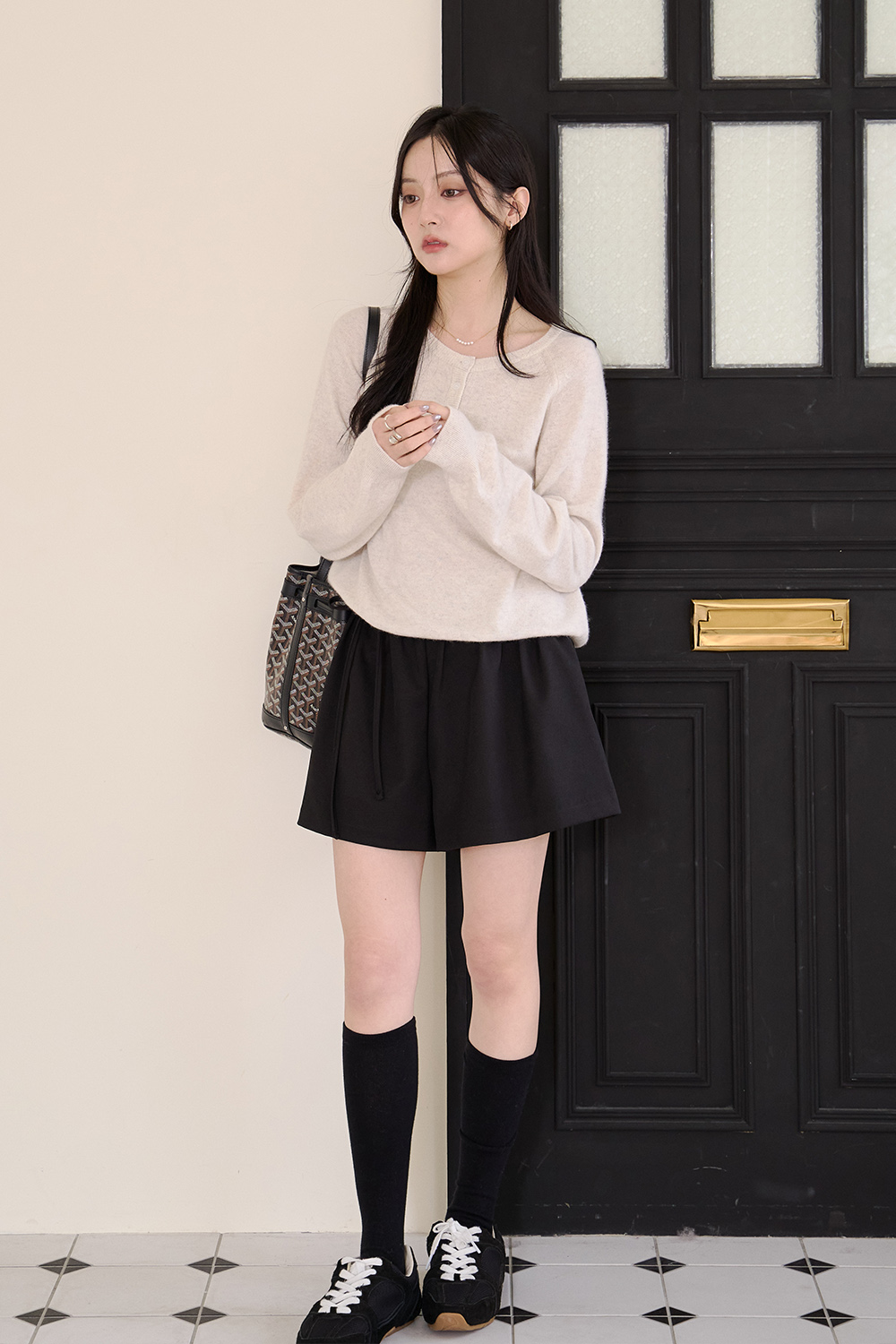 初見 細褶綁帶寬口短褲