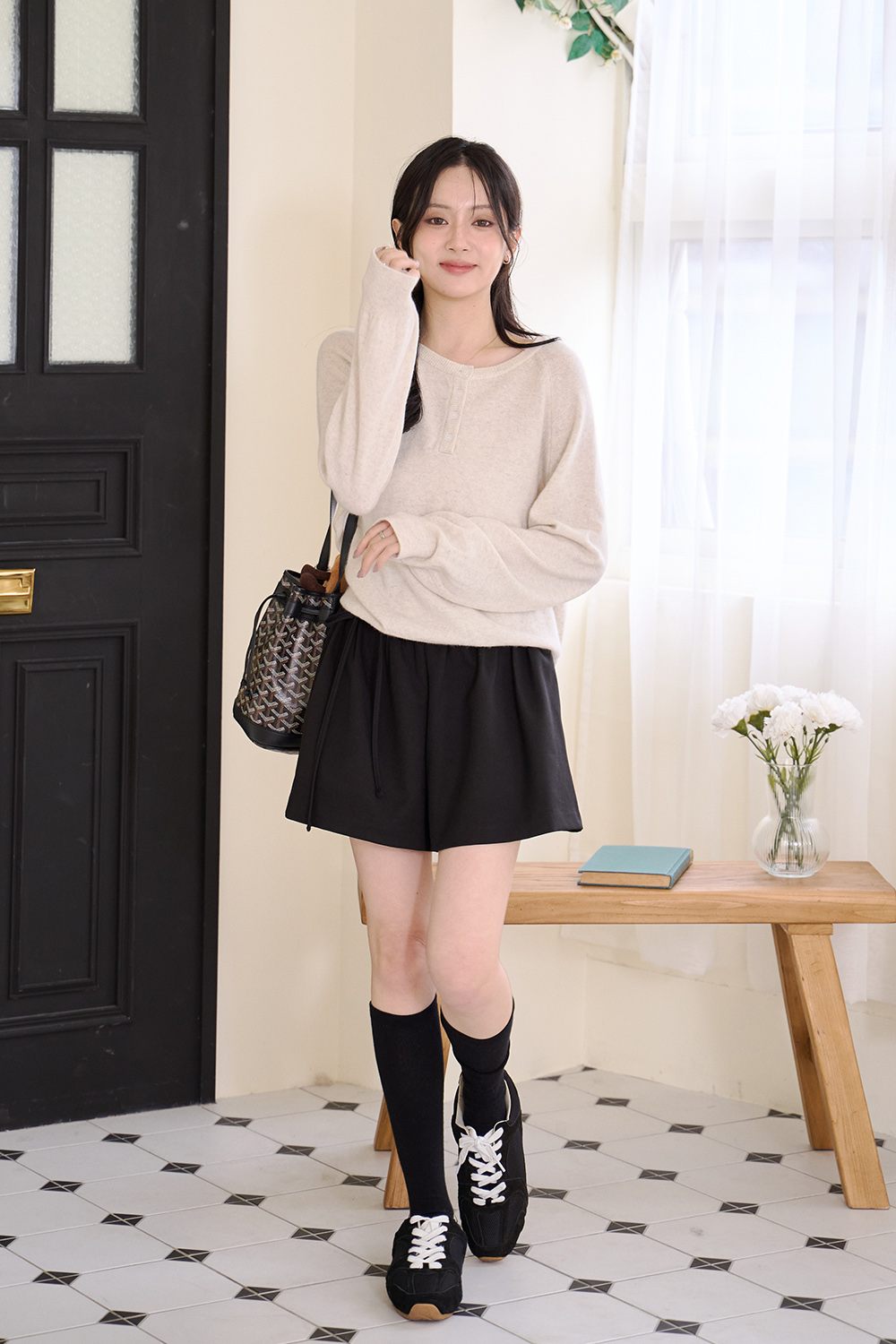 初見 細褶綁帶寬口短褲