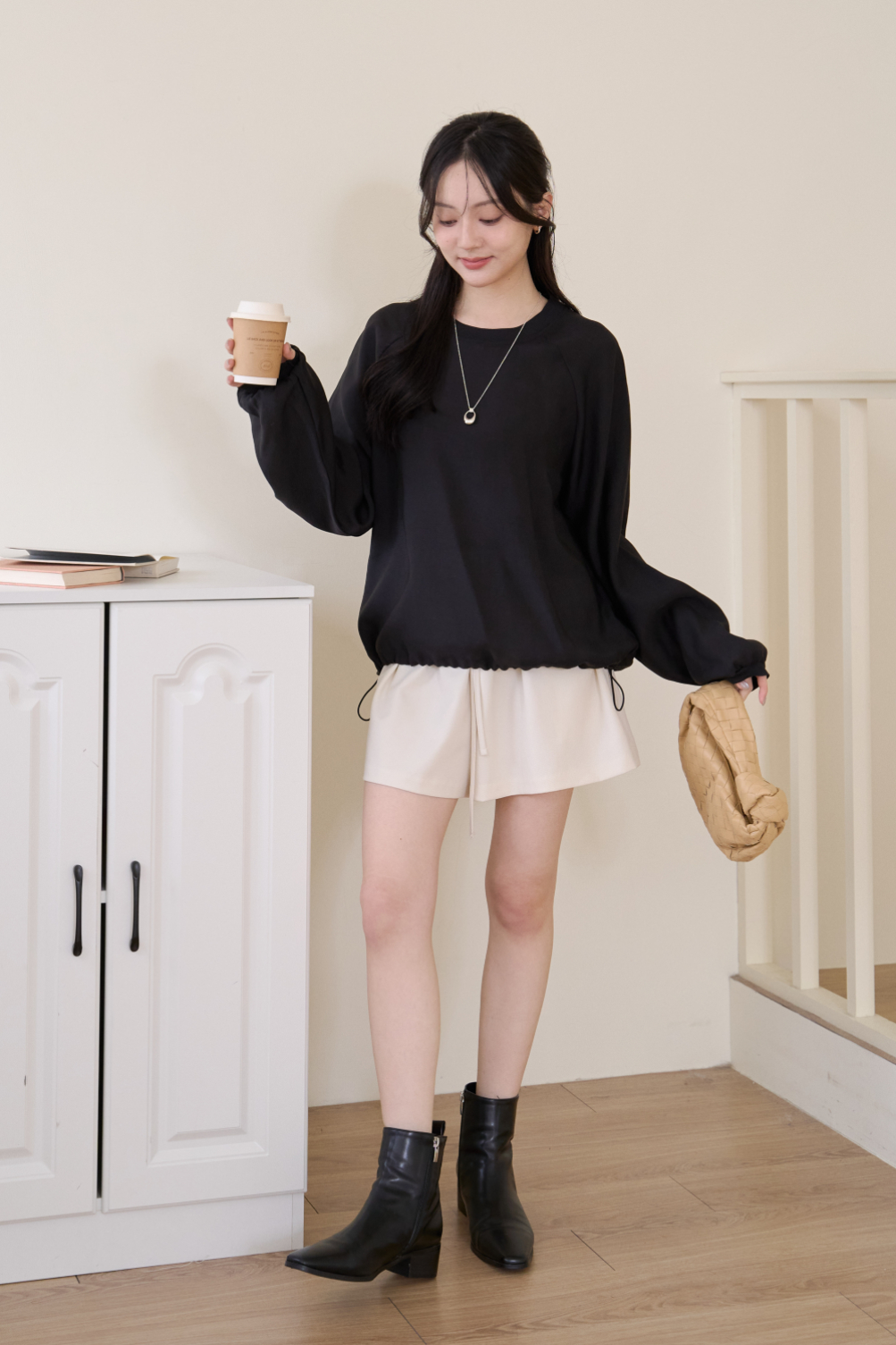 初見 細褶綁帶寬口短褲