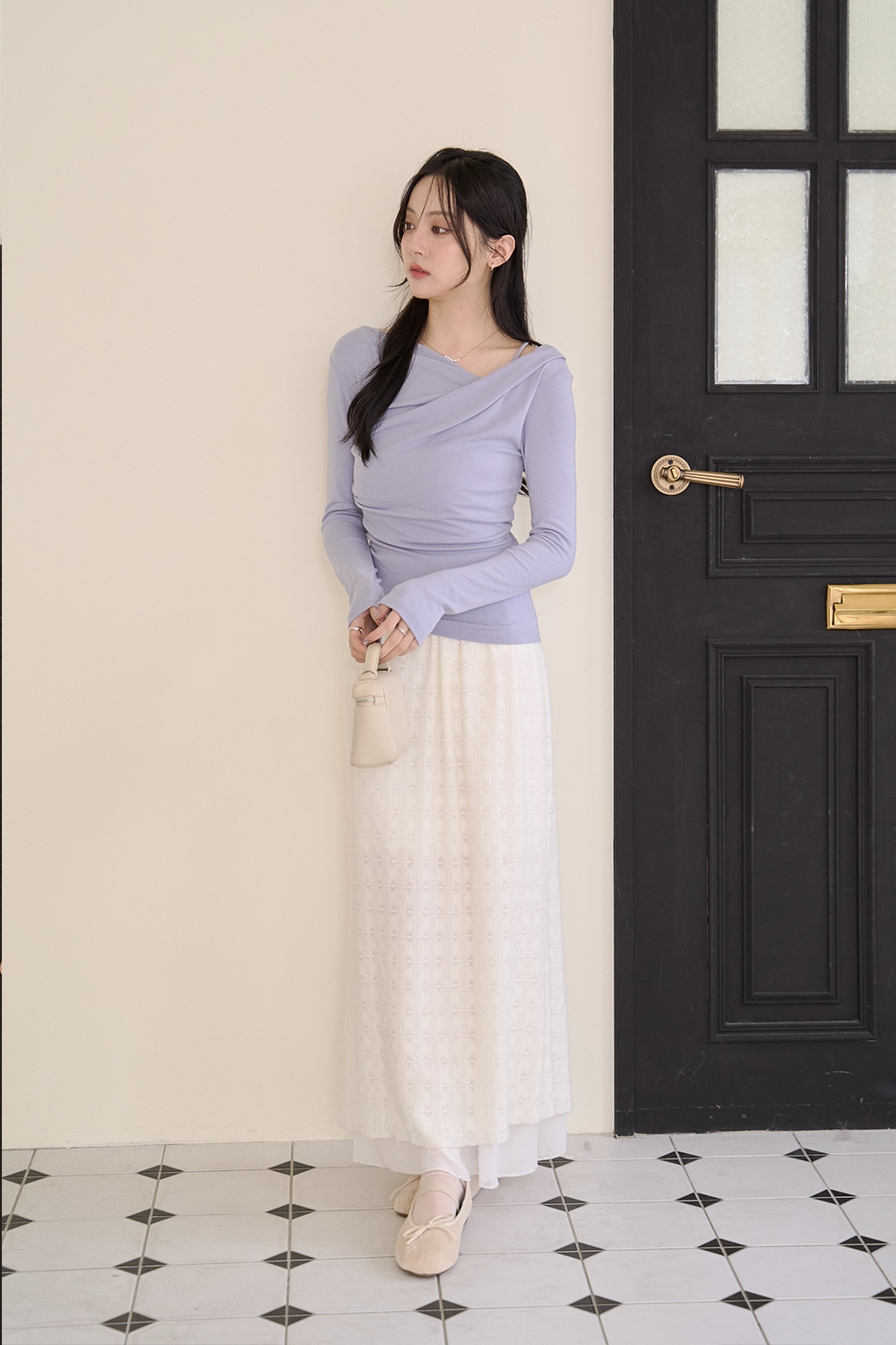 感性尤物 斜領垂墜側抽皺上衣