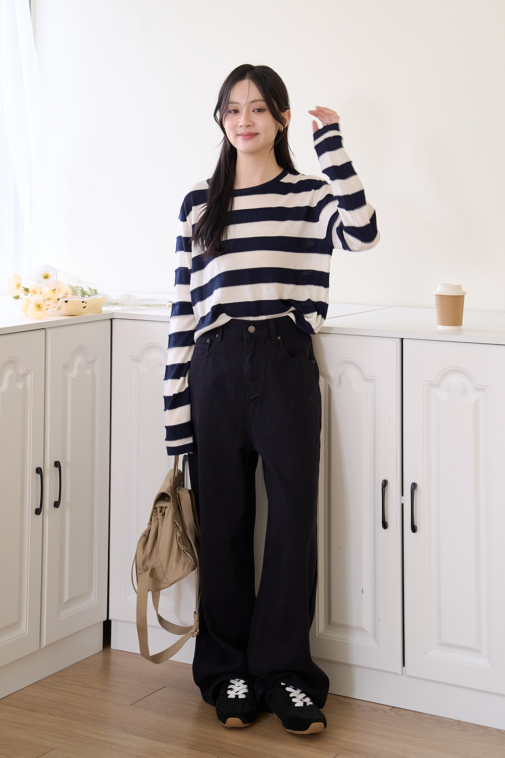 星夜軌跡 條紋細挑洞針織衫