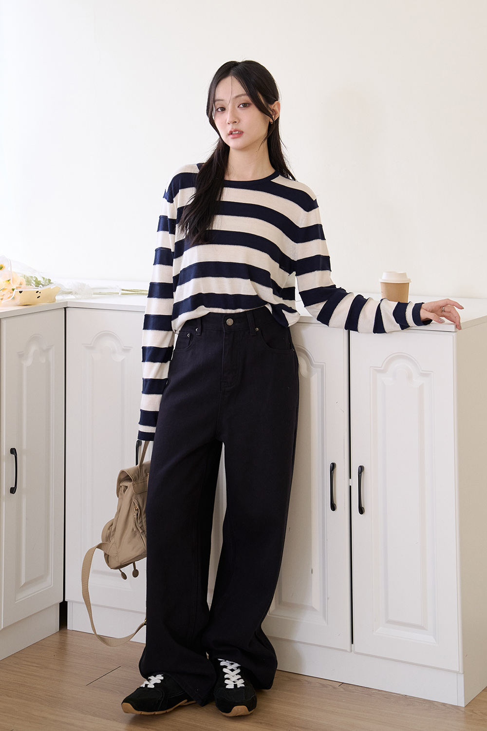 星夜軌跡 條紋細挑洞針織衫