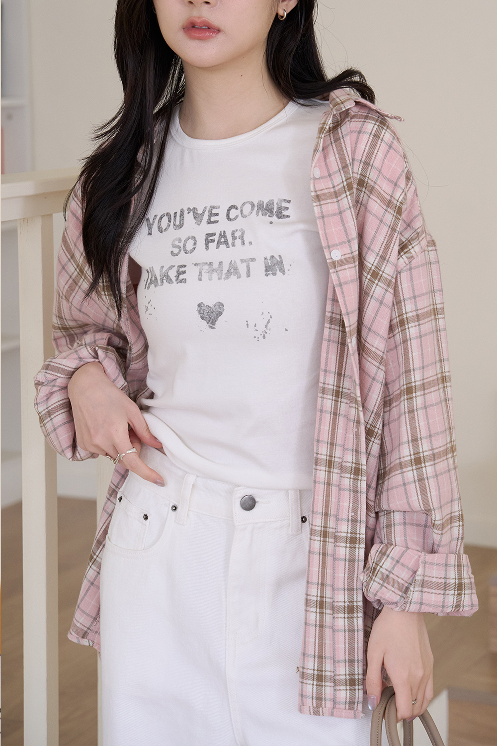 摯友 格紋輕磨毛寬鬆襯衫