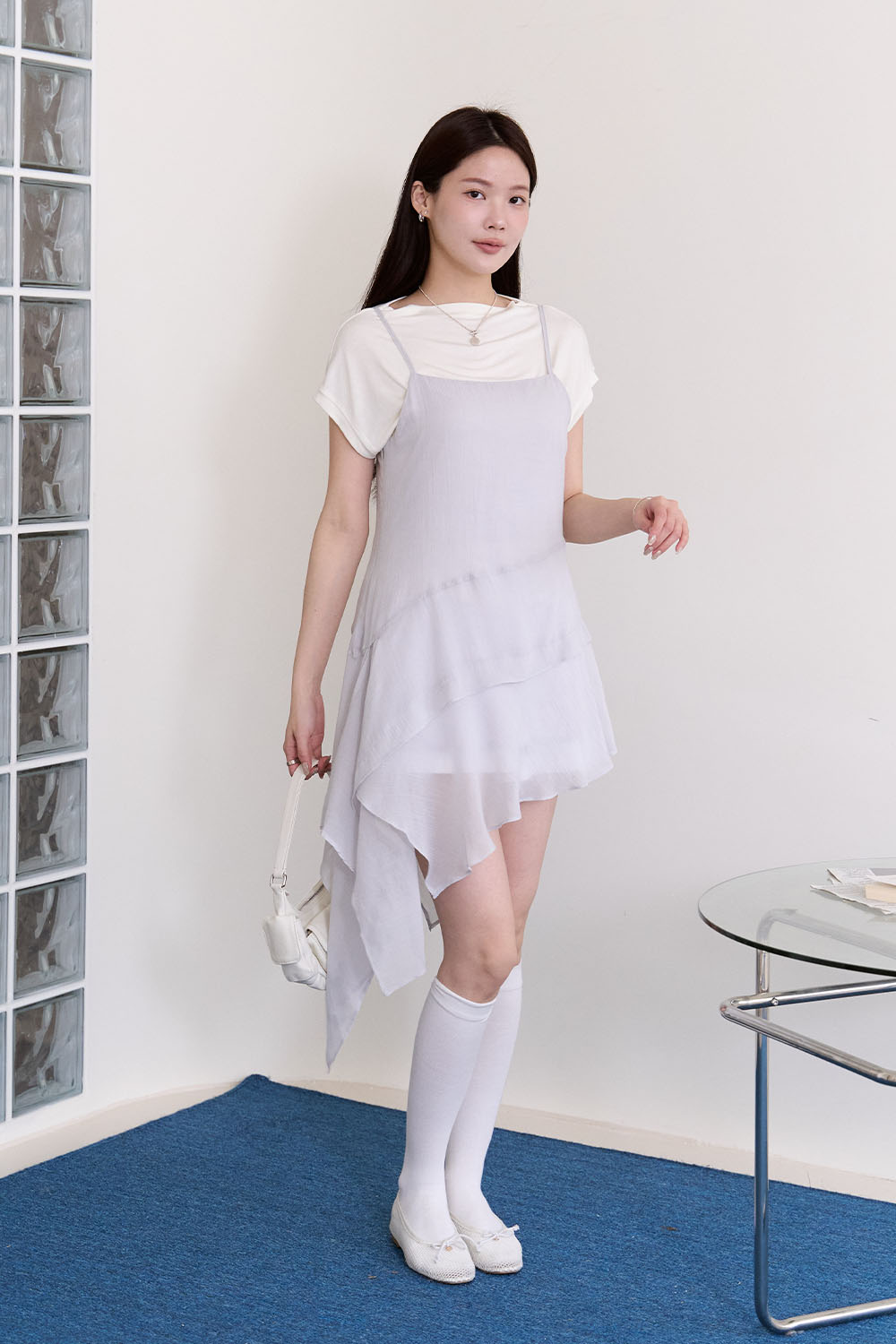 透明心事 斜下襬雪紡背心