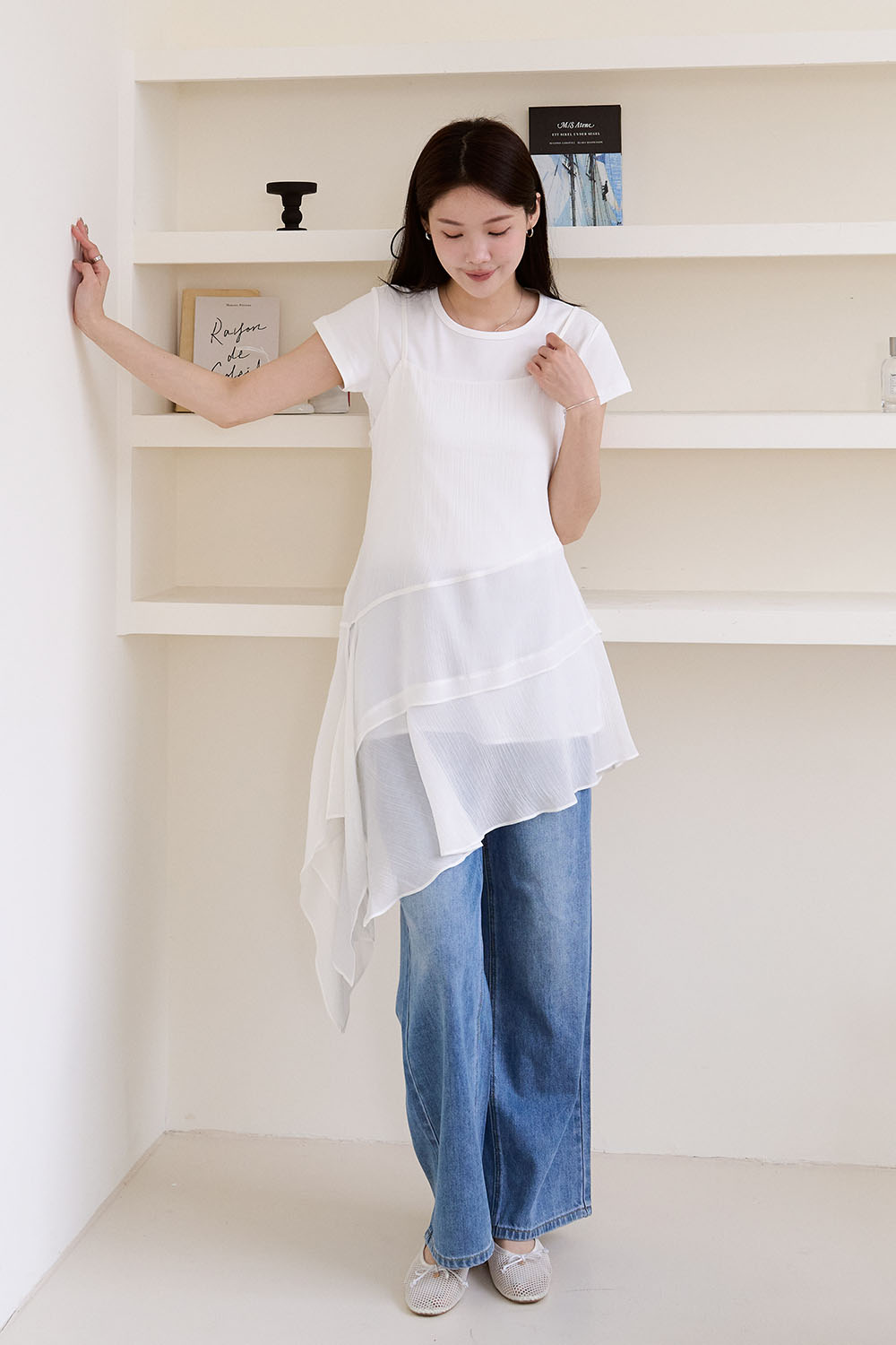 透明心事 斜下襬雪紡背心