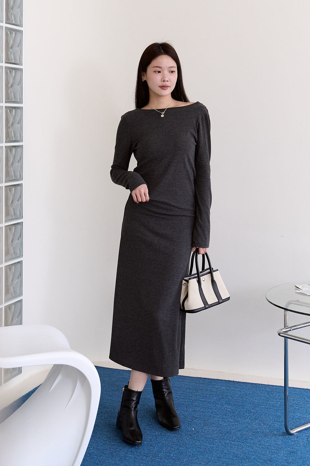 許妳耀眼 垂領修身長袖洋裝