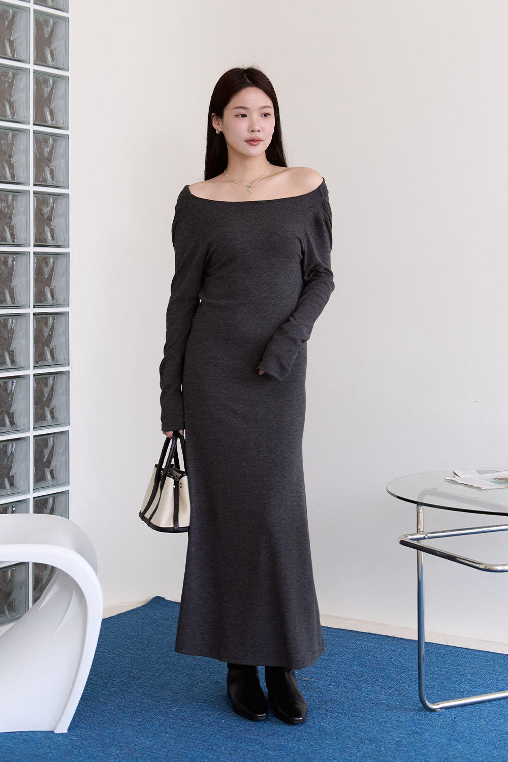 許妳耀眼 垂領修身長袖洋裝