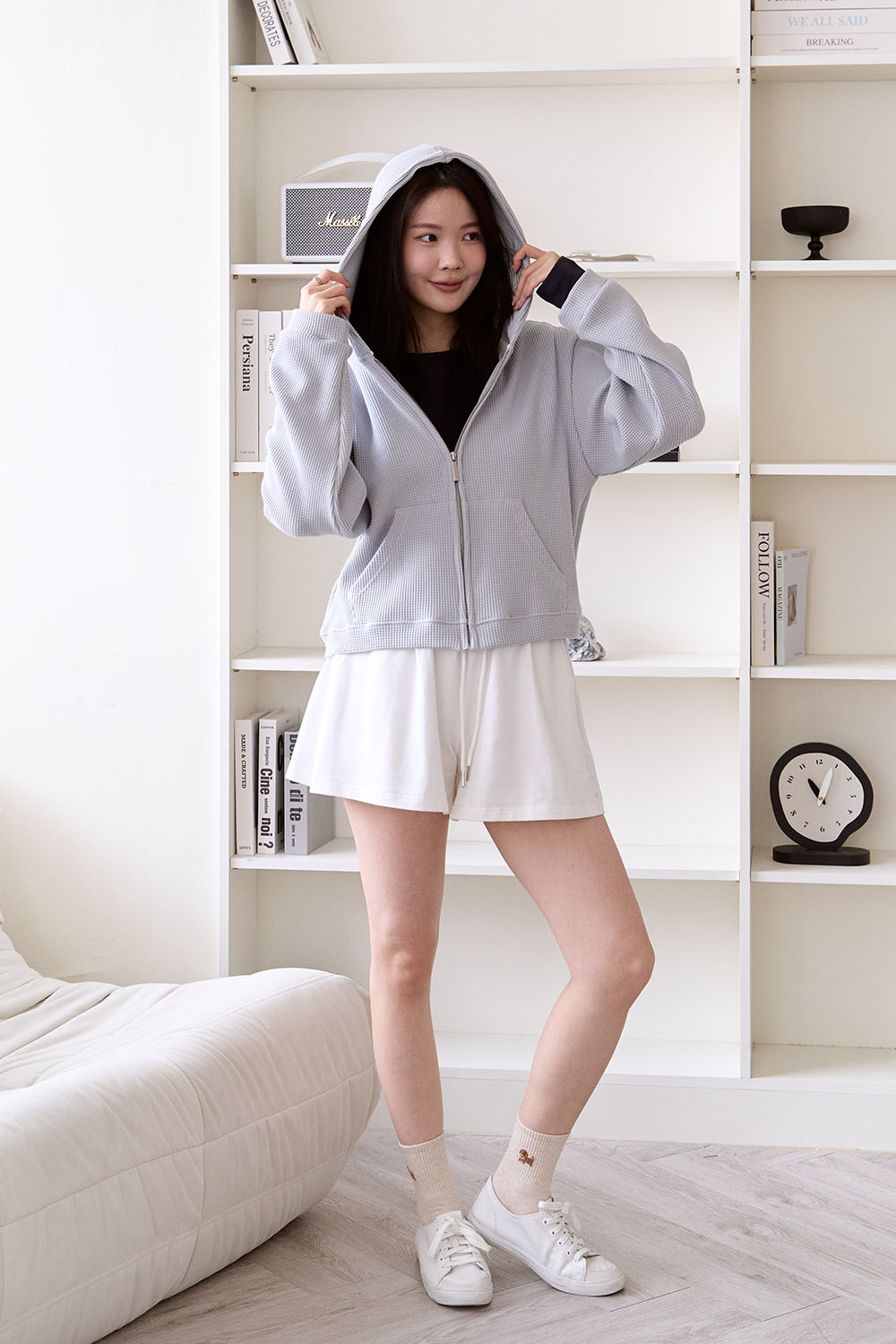 就愛連帽 鬆餅格連帽拉鍊外套