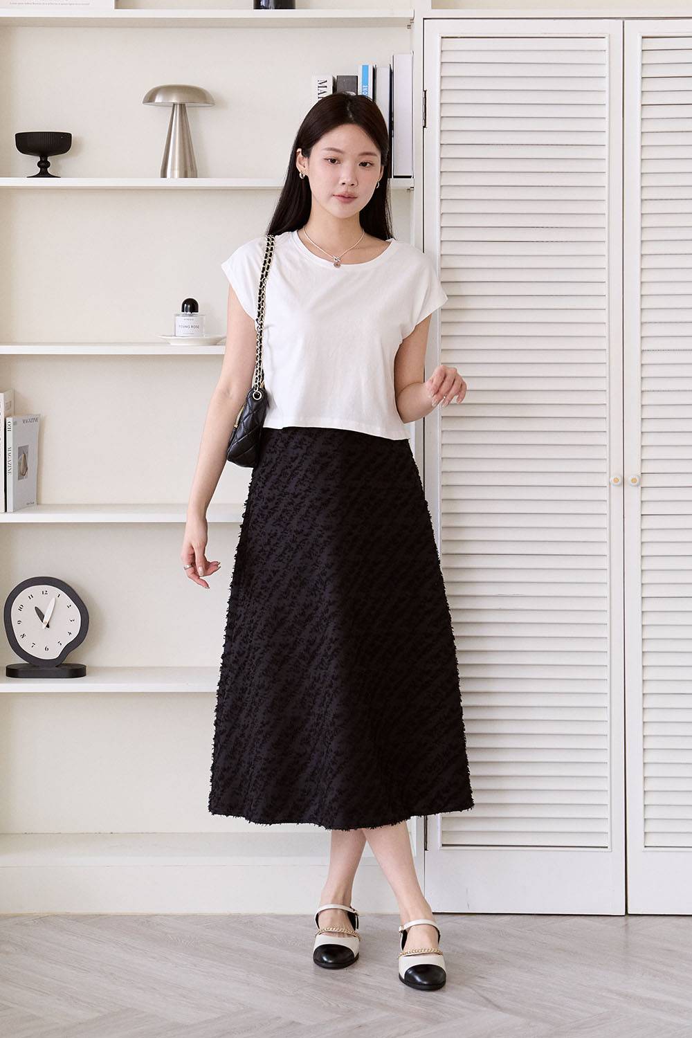 繁花盛開 緹花傘襬中長裙