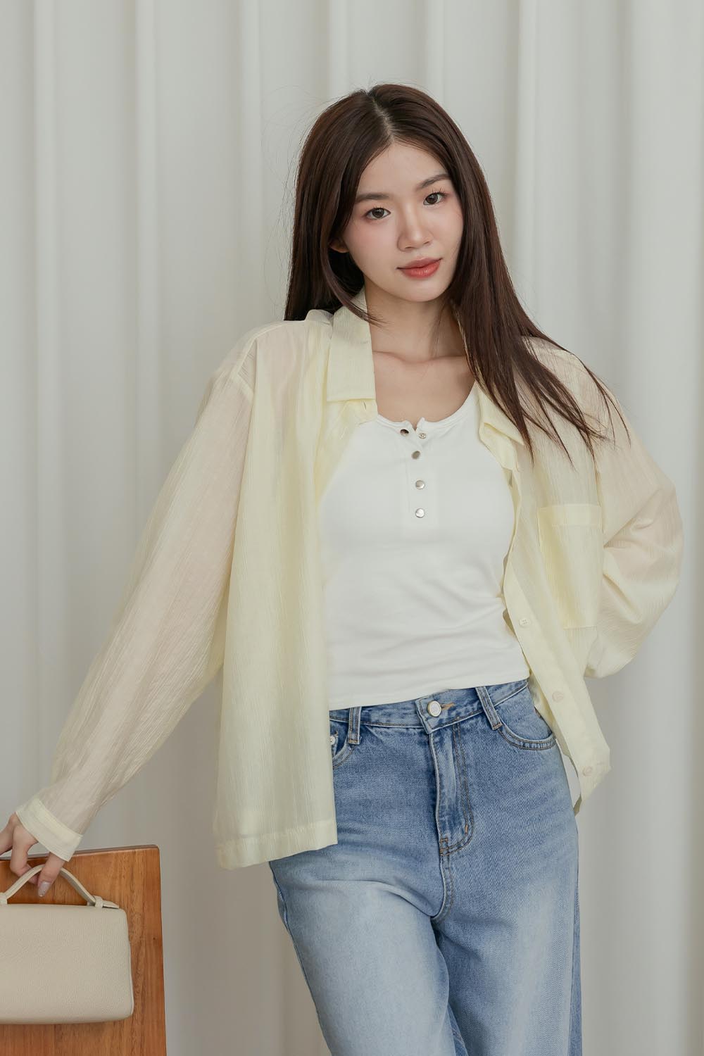 HEALER Made 晶亮亮 清透紋理後開衩襯衫