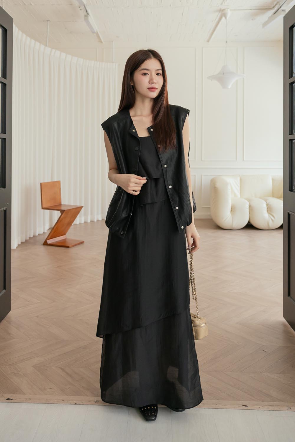 精靈國度 後綁帶細肩帶層次長洋裝