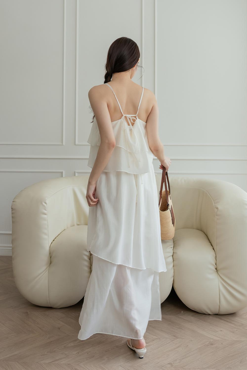 精靈國度 後綁帶細肩帶層次長洋裝