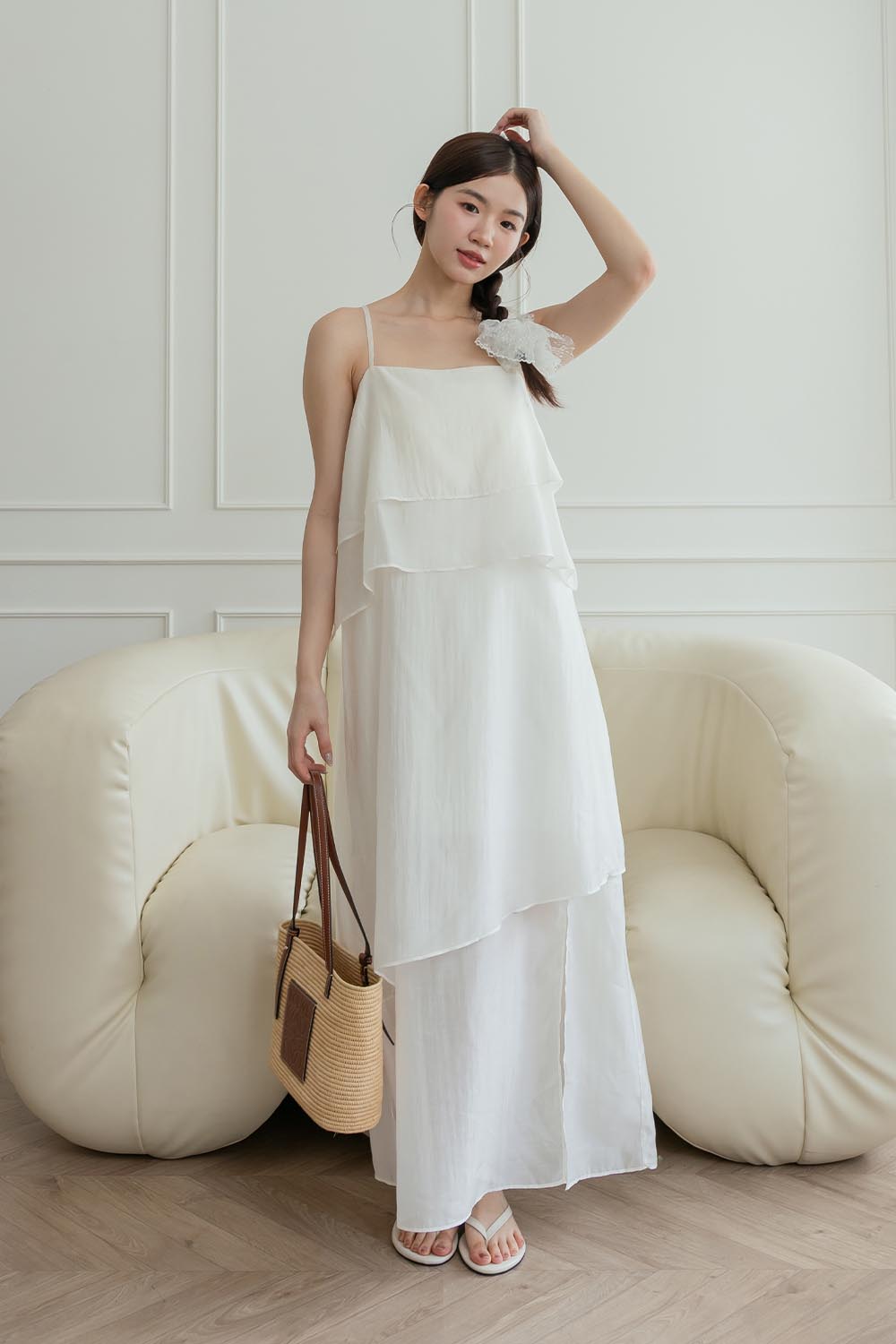 精靈國度 後綁帶細肩帶層次長洋裝