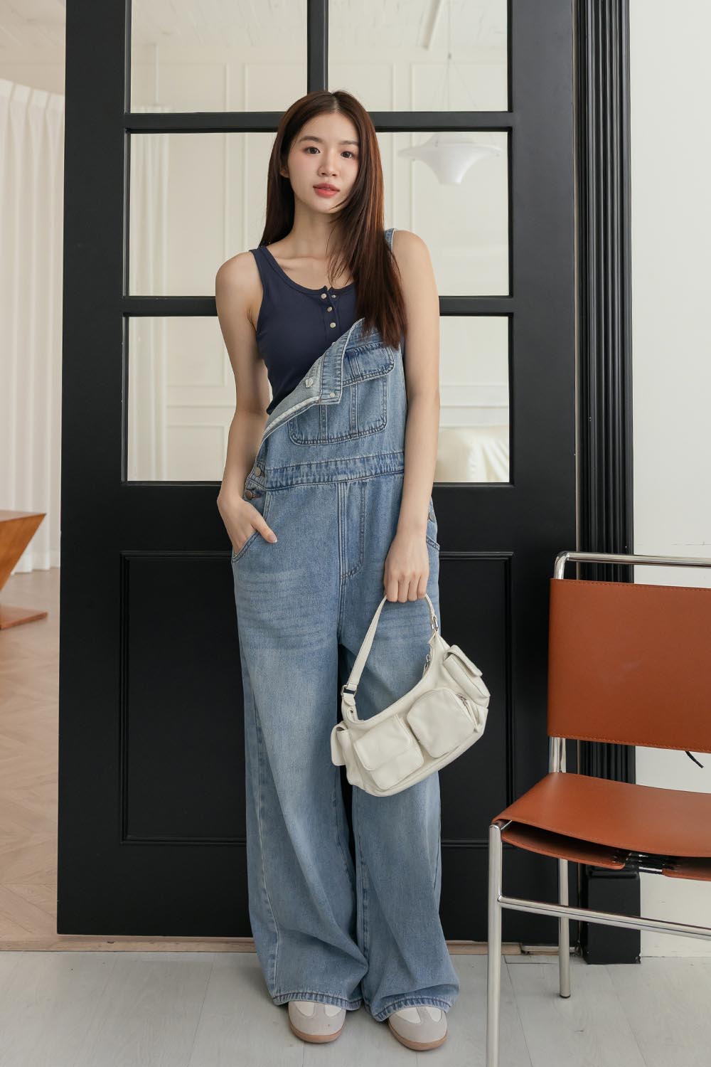 遊樂園 刷色牛仔吊帶褲