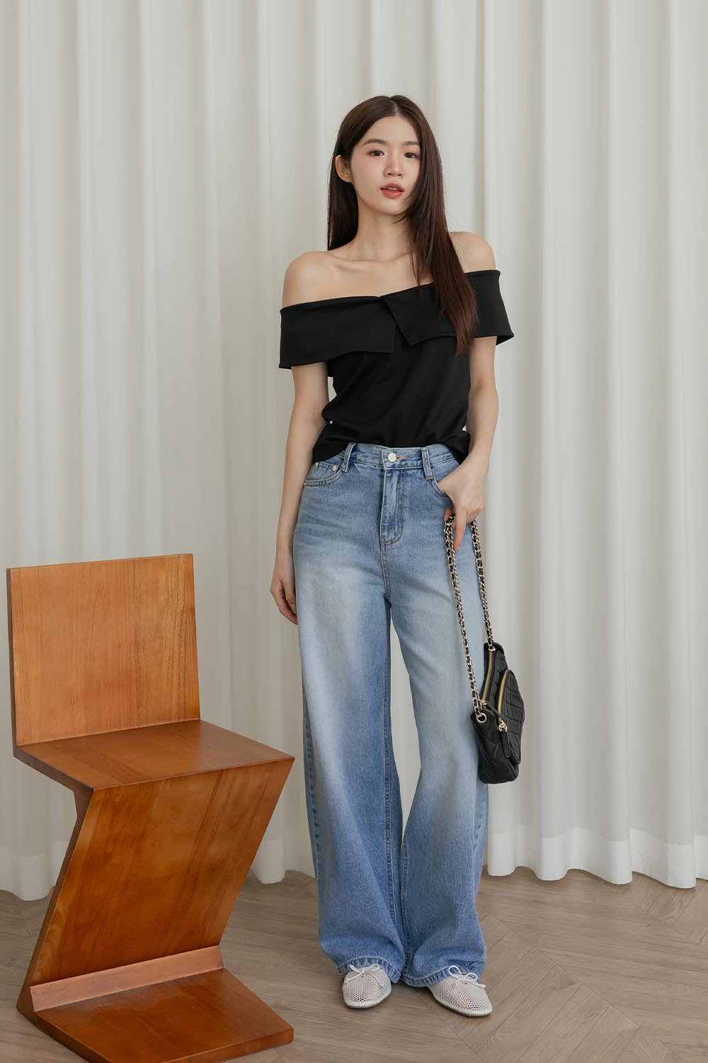 淡海公路 後鬆緊繭型牛仔褲