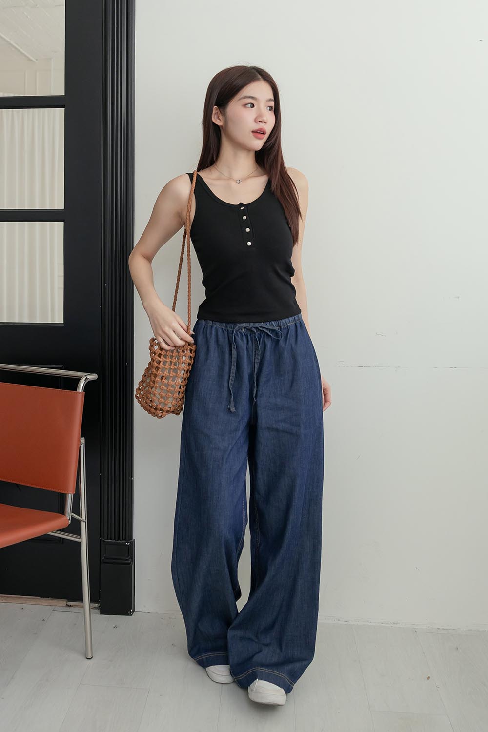 初夏日常 薄牛仔綁帶寬褲