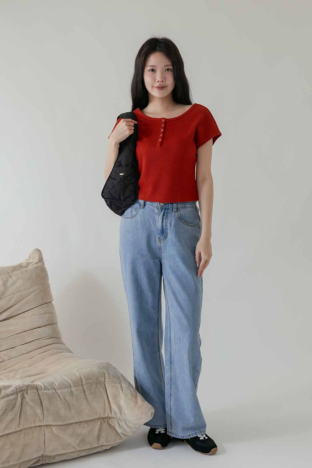 HEALER Made 自然有腰 兩面穿開釦鬆餅格短T