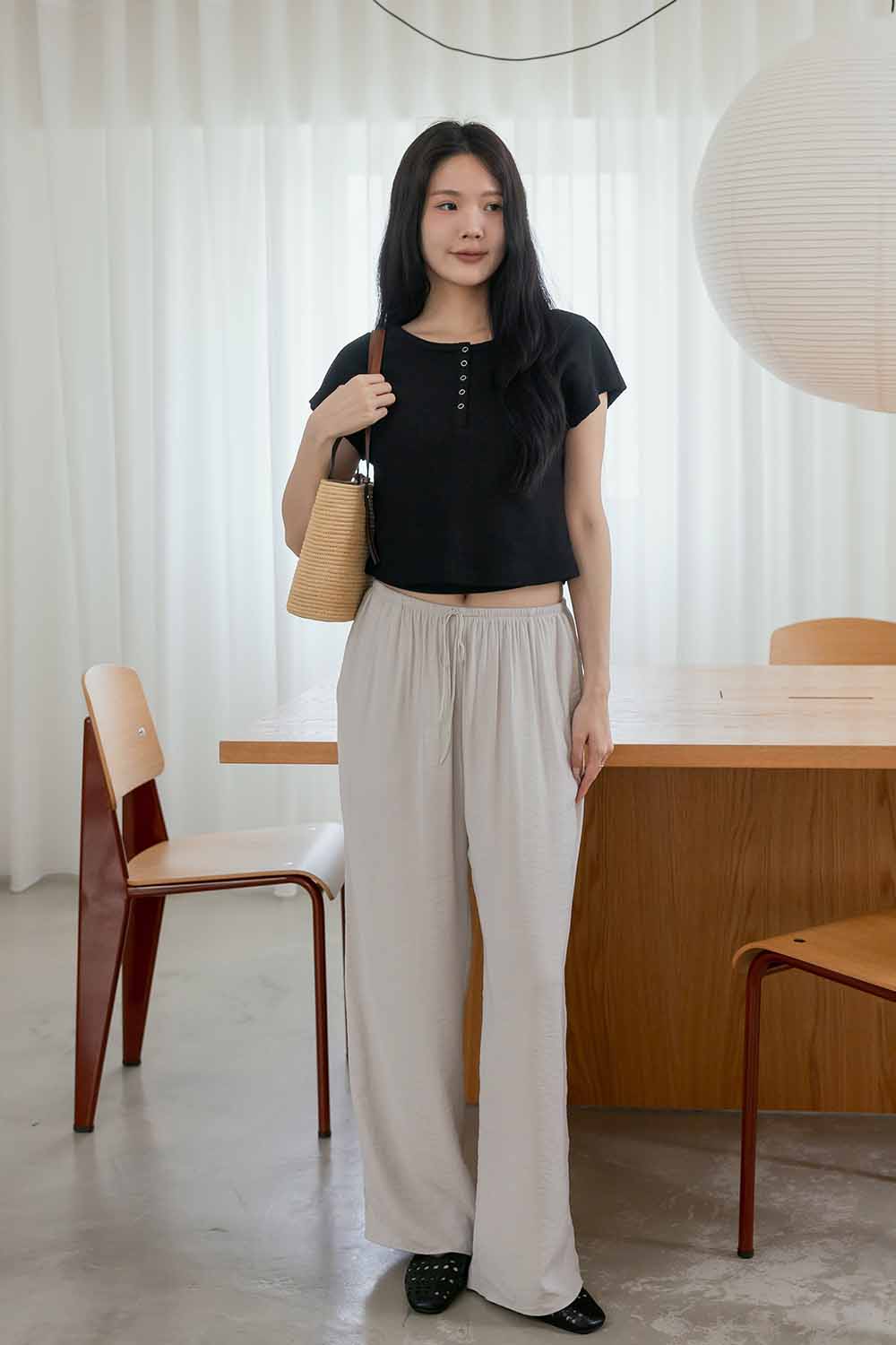 HEALER Made 自然有腰 兩面穿開釦鬆餅格短T