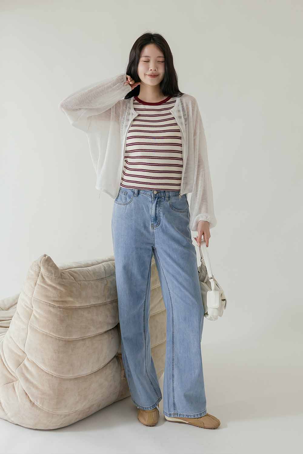 HEALER Made 雪花紛飛 薄透圓領雙拉鍊針織外套