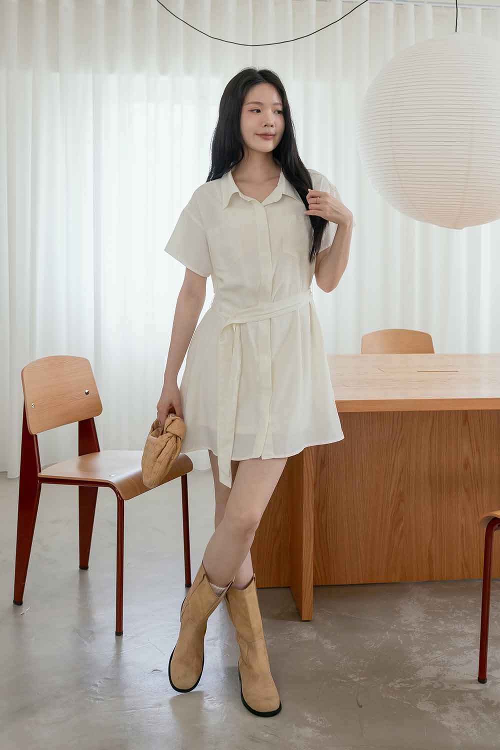 HEALER Made 薄片短洋 翻領開襟綁帶短洋裝