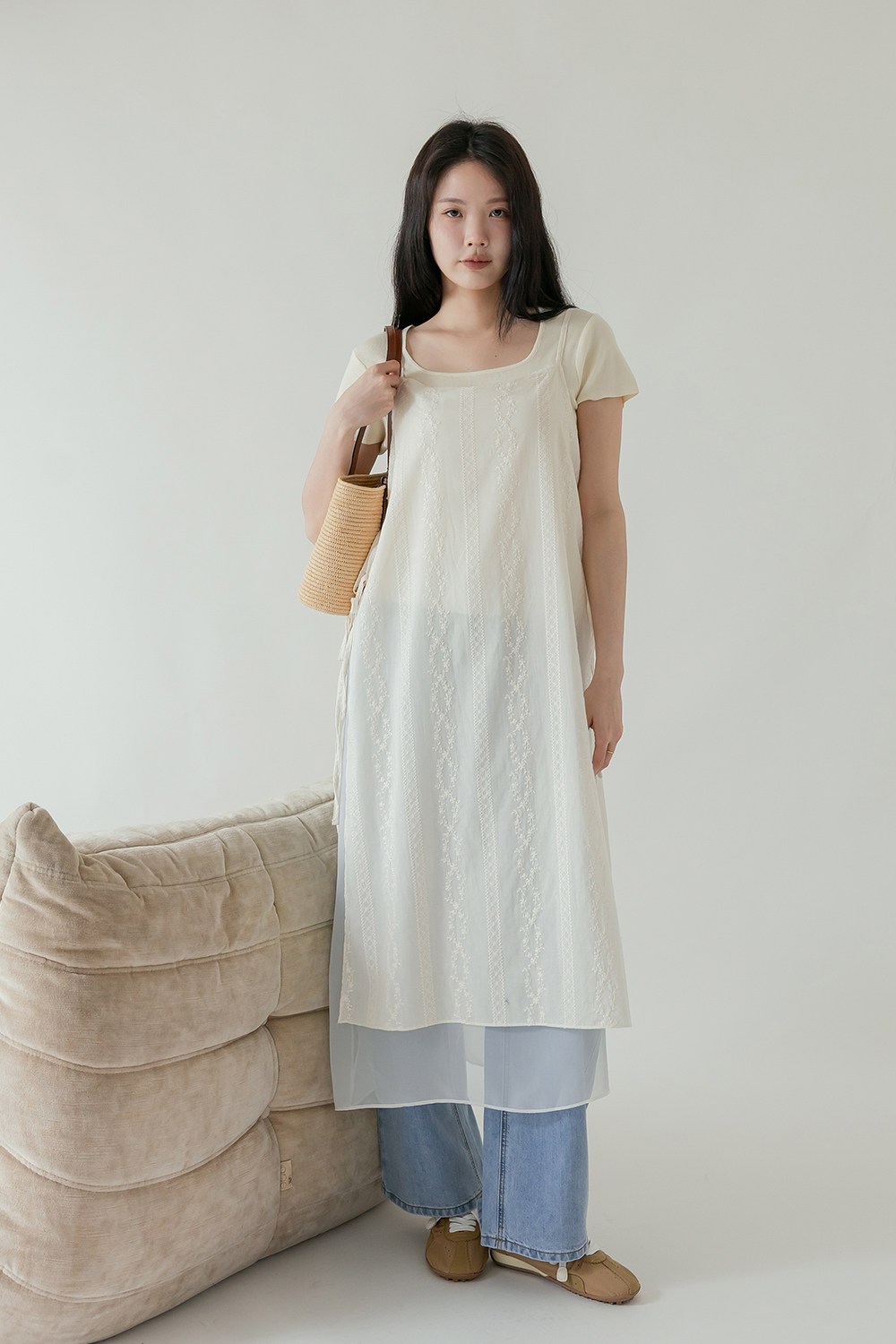 花神 蕾絲繡花雙層側綁帶洋裝