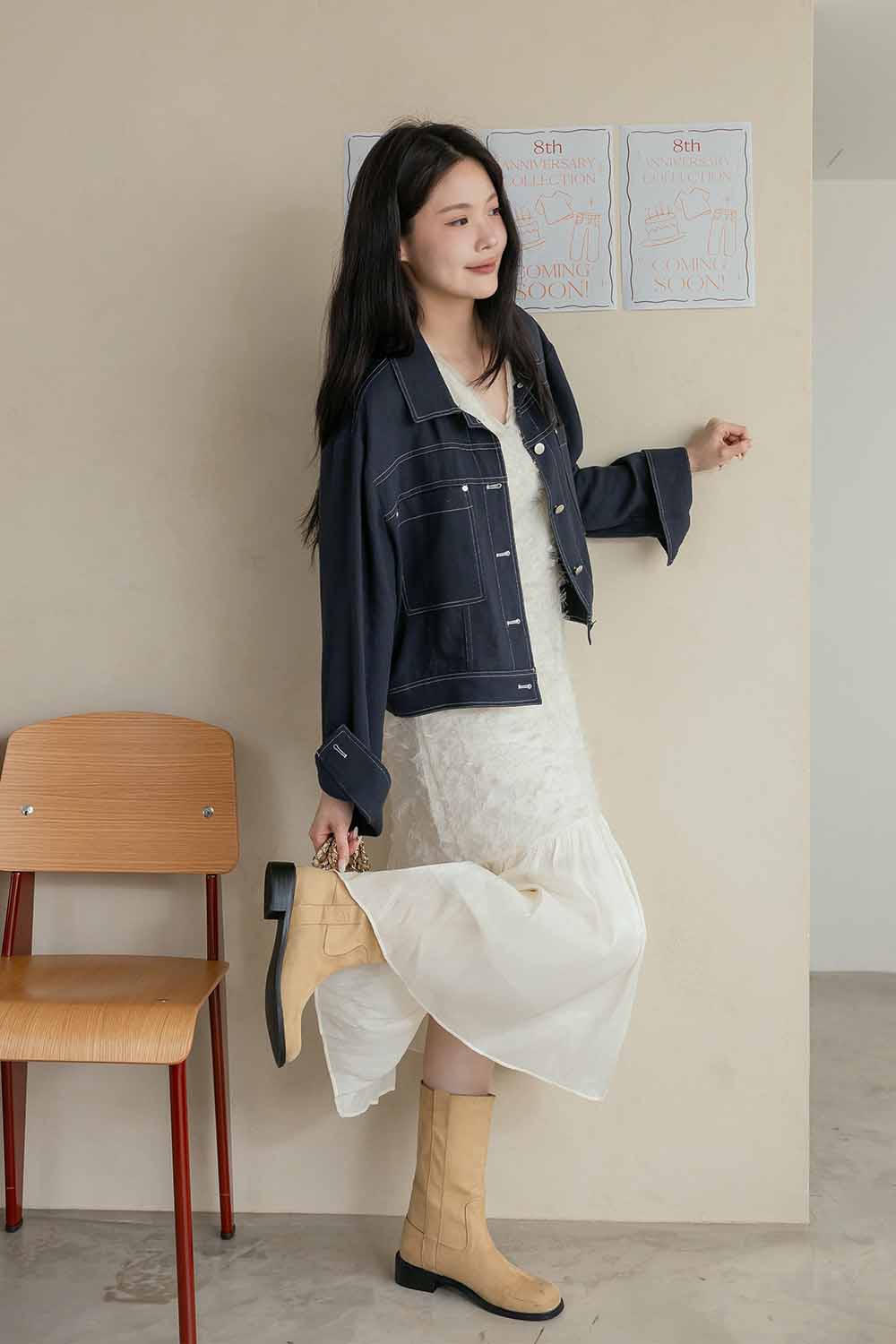 最薄的丹寧外 質感車線口袋外套