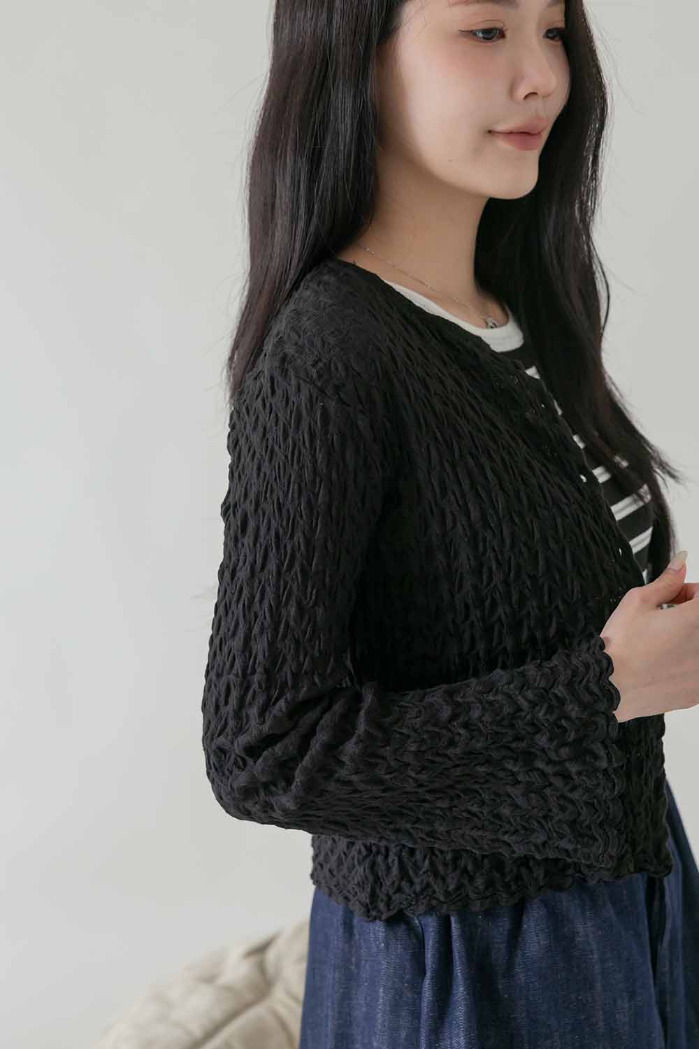 免燙小罩衫 皺褶感開襟上衣