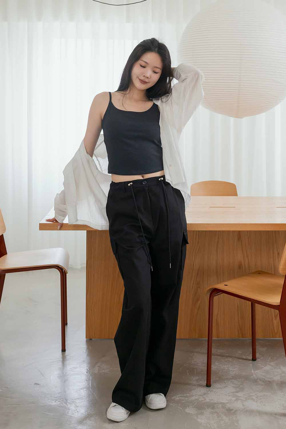 個性韓妹 抽繩口袋工裝長褲